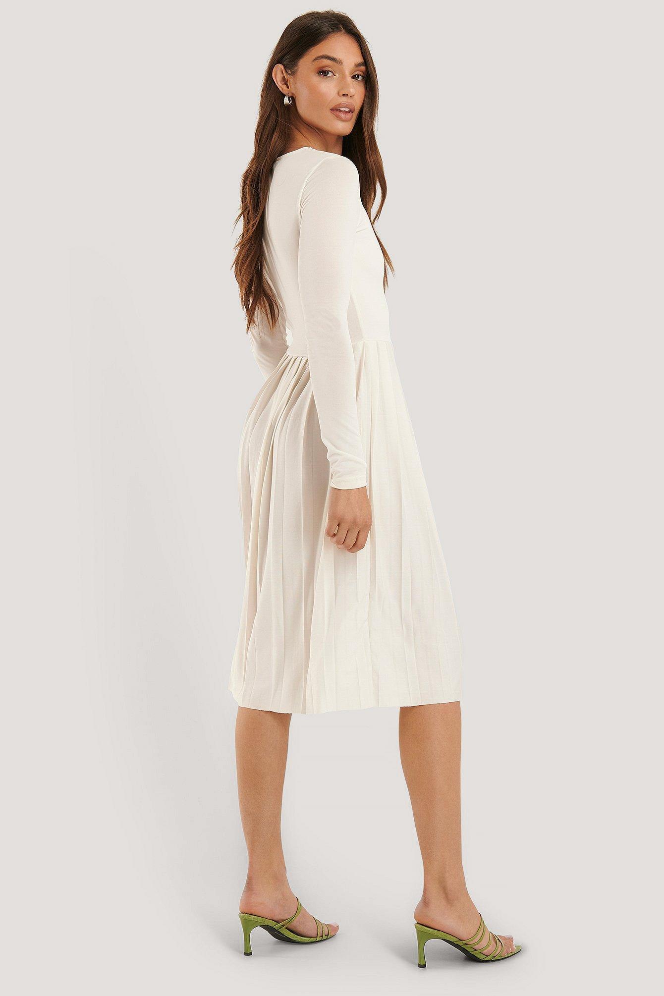 NA-KD Synthetic White Long Sleeve Pleated Dress - Lyst