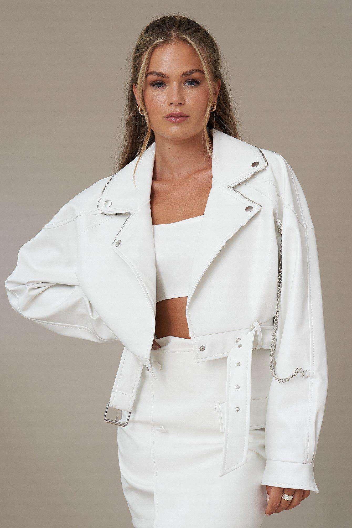 white oversized leather jacket