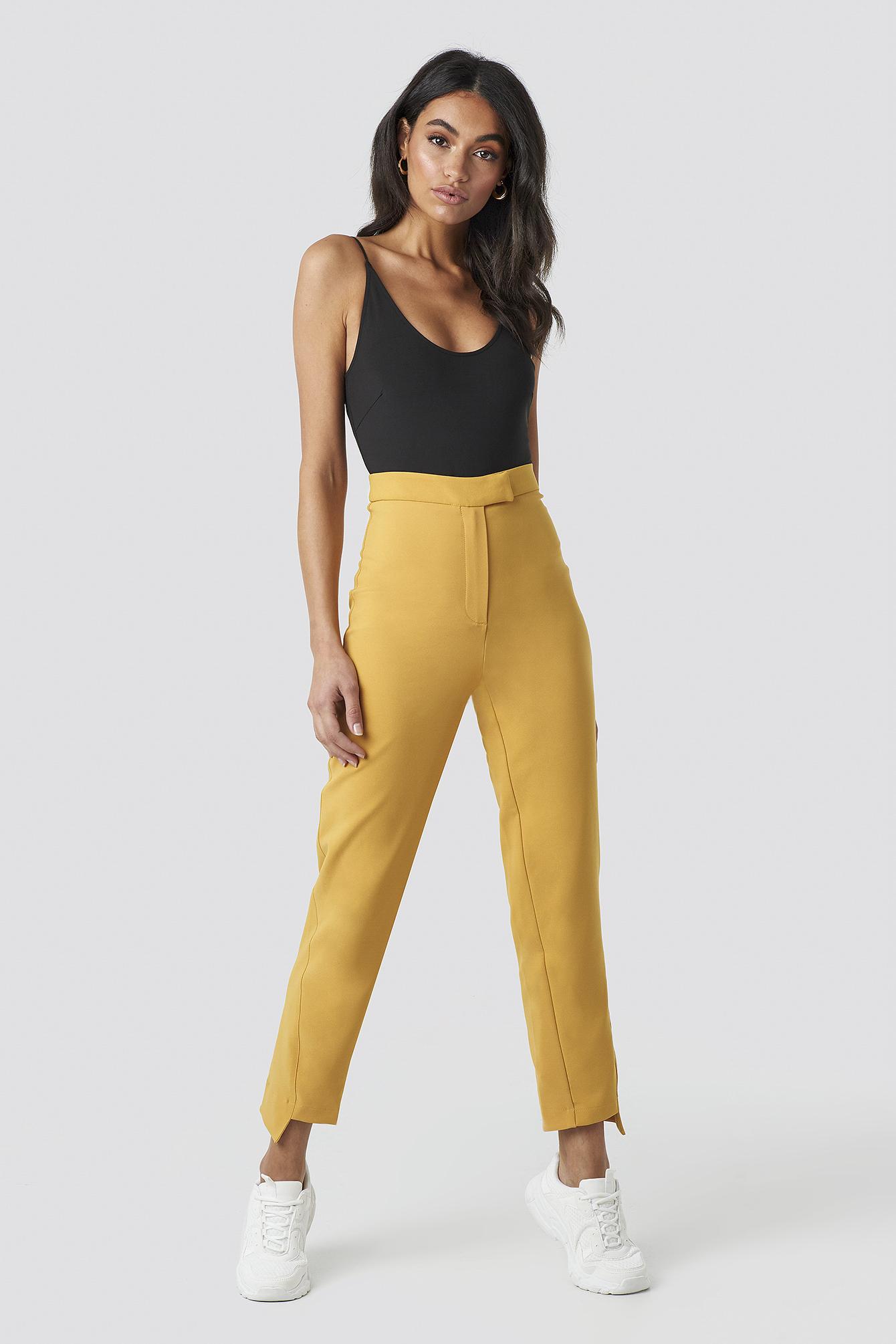 NA-KD Asymmetrical Hem Suit Pants Yellow in Yellow - Lyst