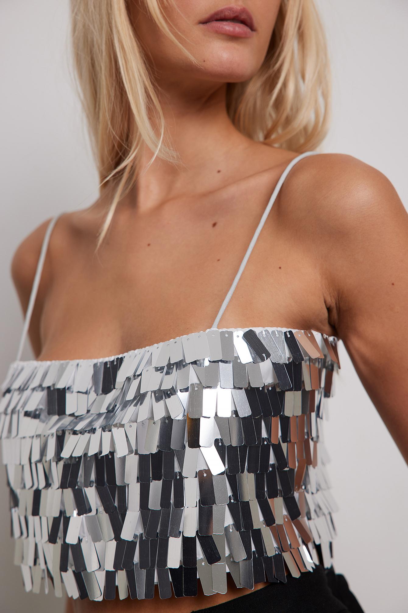 NA-KD Square Sequin Top in Metallic | Lyst