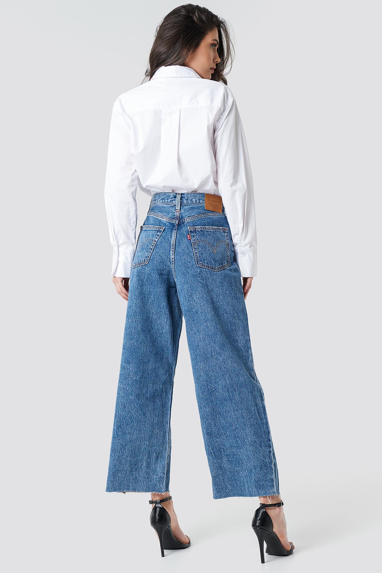 Levi's Ribcage Pleated Crop Jeans Blue | Lyst