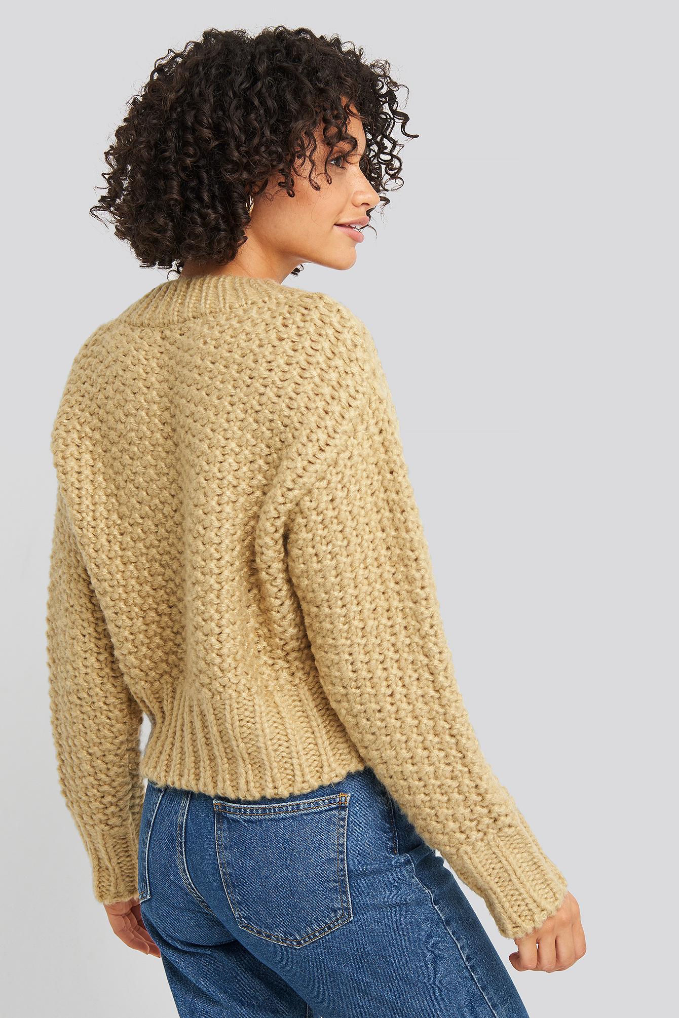 NA-KD Synthetic Beige Heavy Knitted Wide Rib Sweater in Natural - Lyst