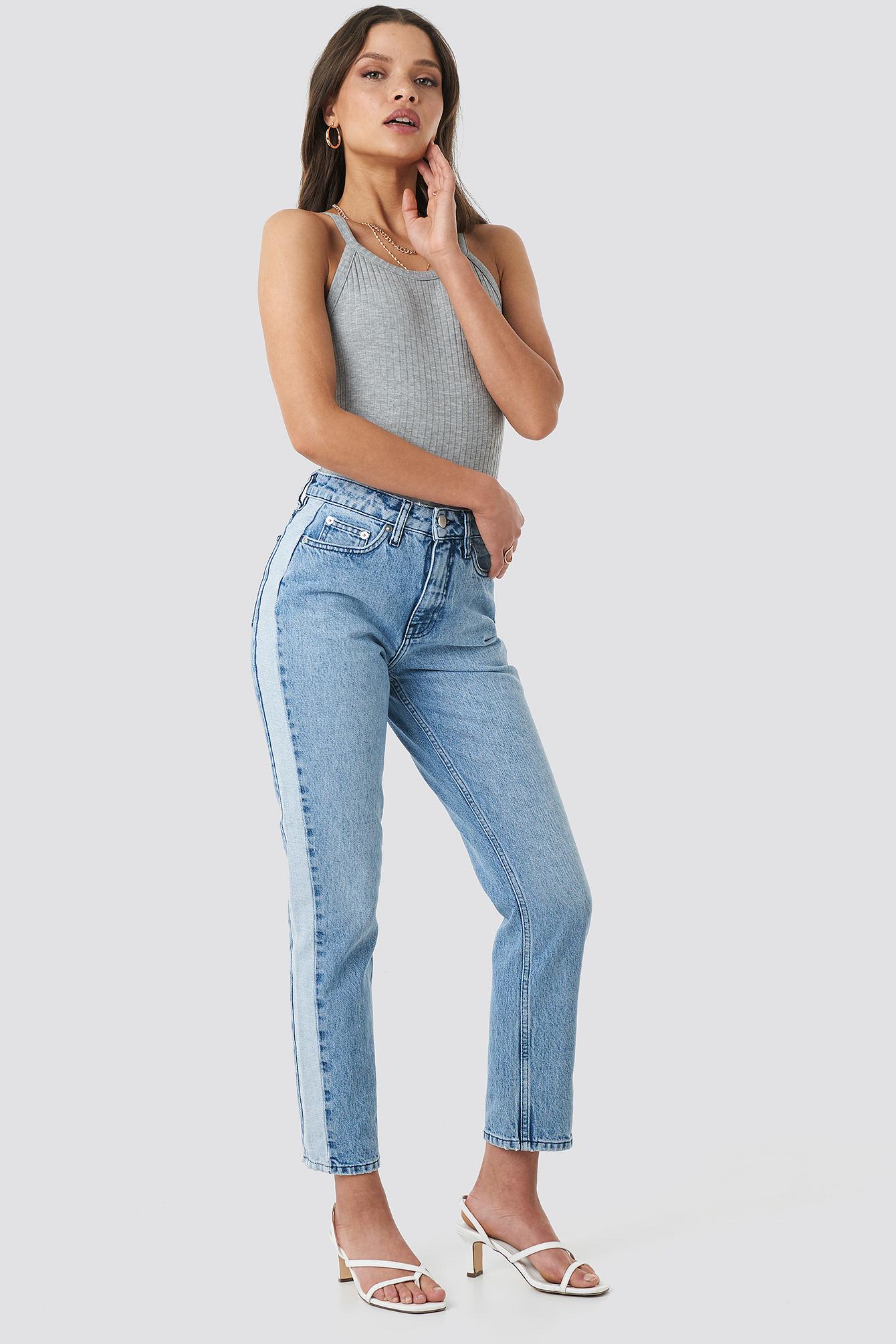 NA-KD patchwork denim straight leg pants in blue - part of a set