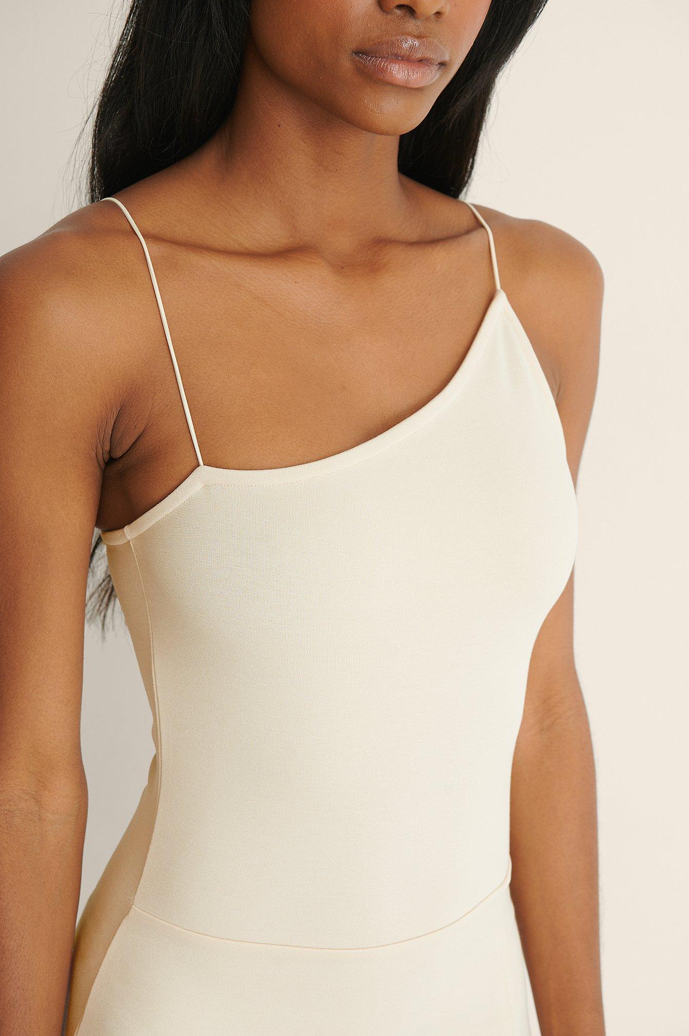 Beige Asymmetric Thin Strap Short Dress 