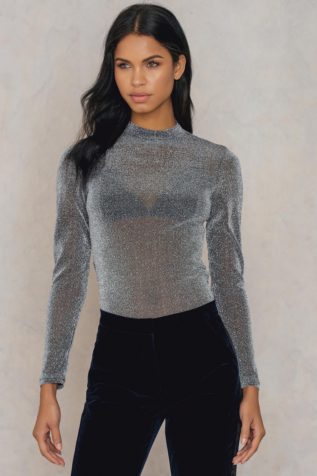 Lyst NaKd Glittery Turtleneck Top in Metallic
