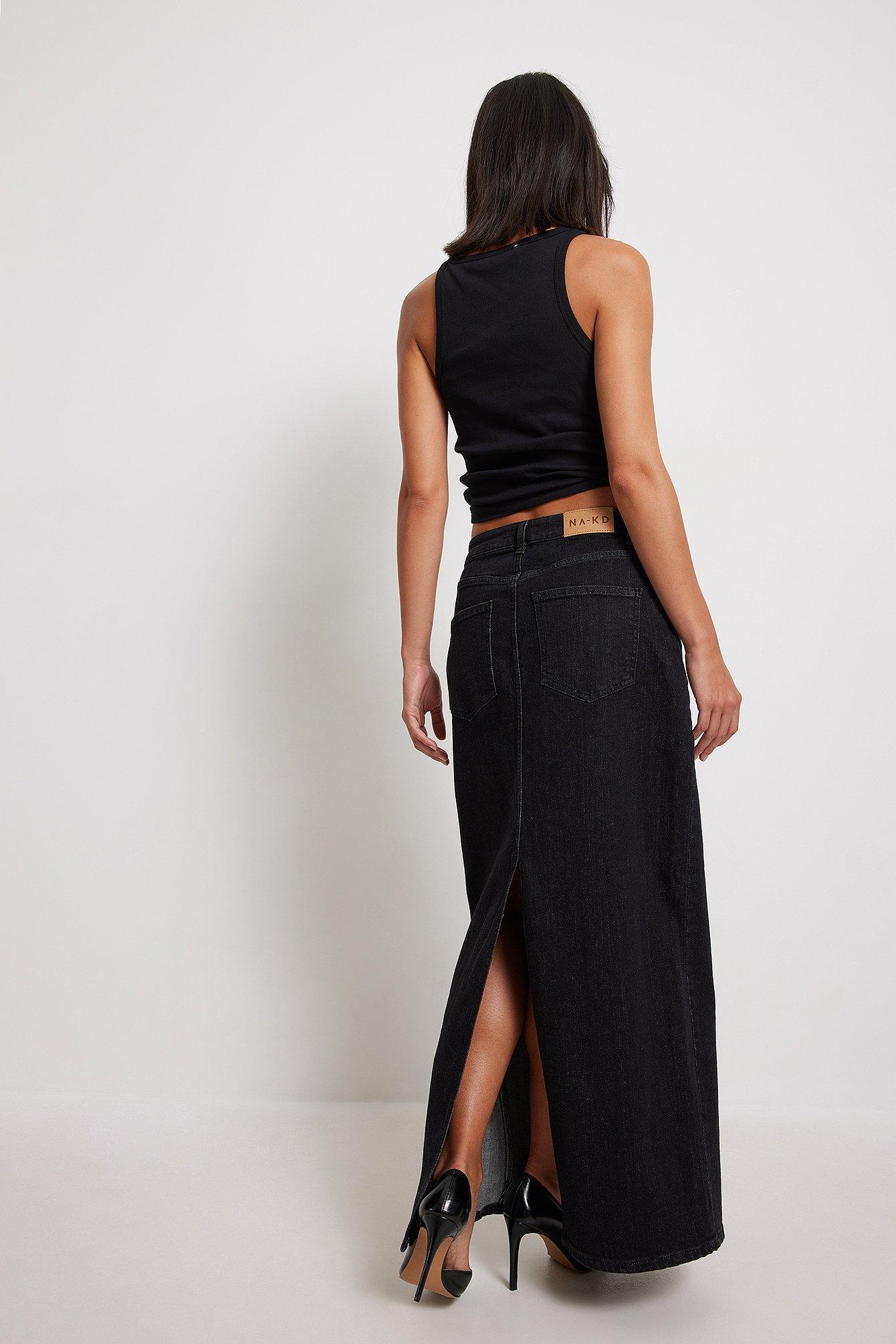 NA-KD Denim Maxi Skirt in Black | Lyst