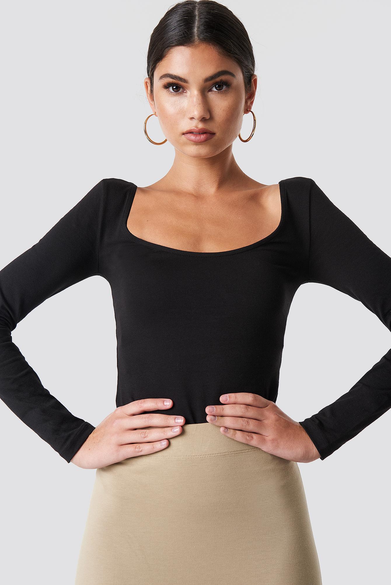 black deep neck top