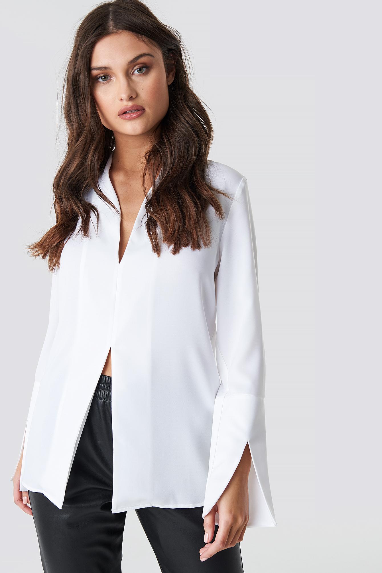 NA-KD White Wide Cuff Slit Detail Blouse | Lyst