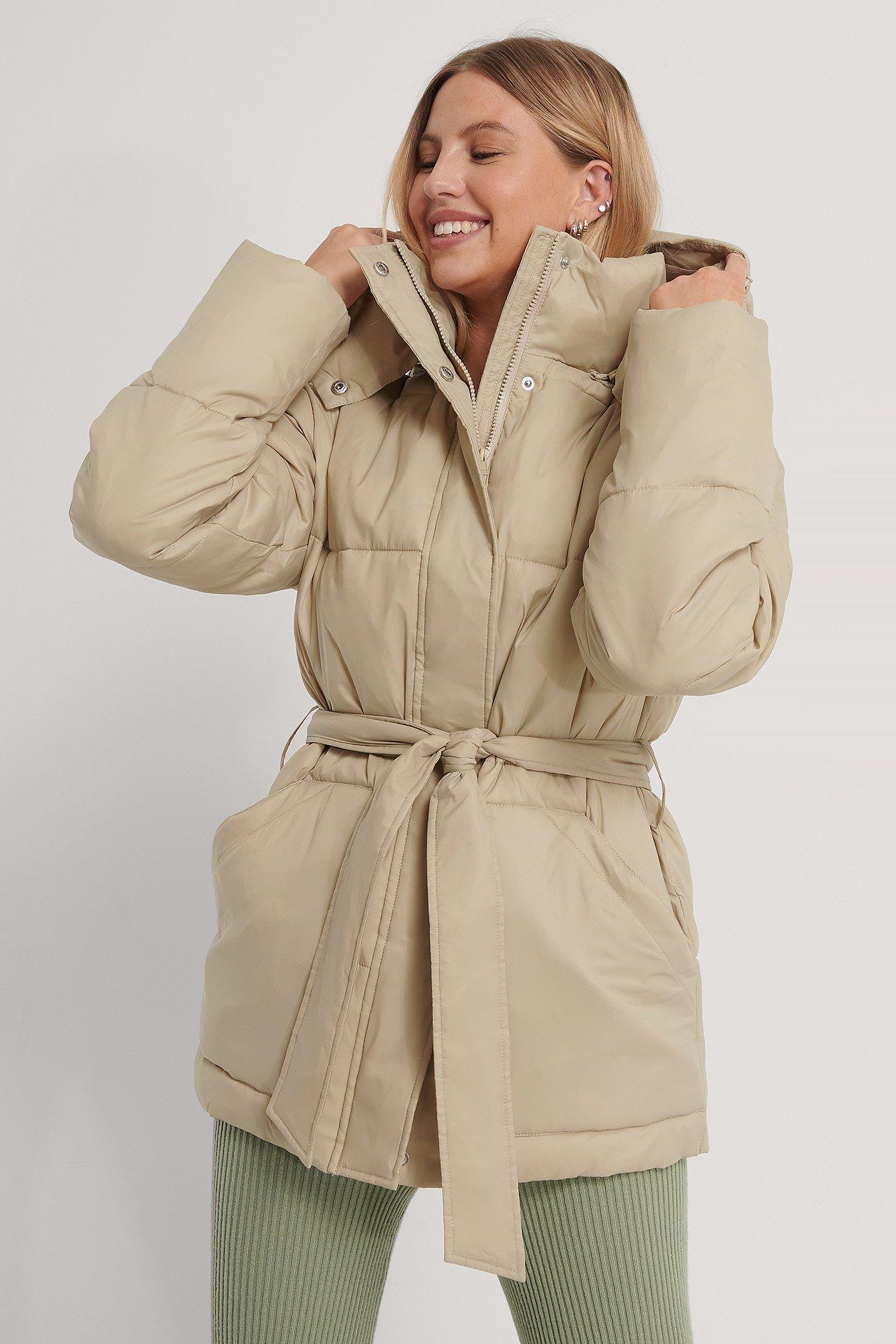 belted padded coat