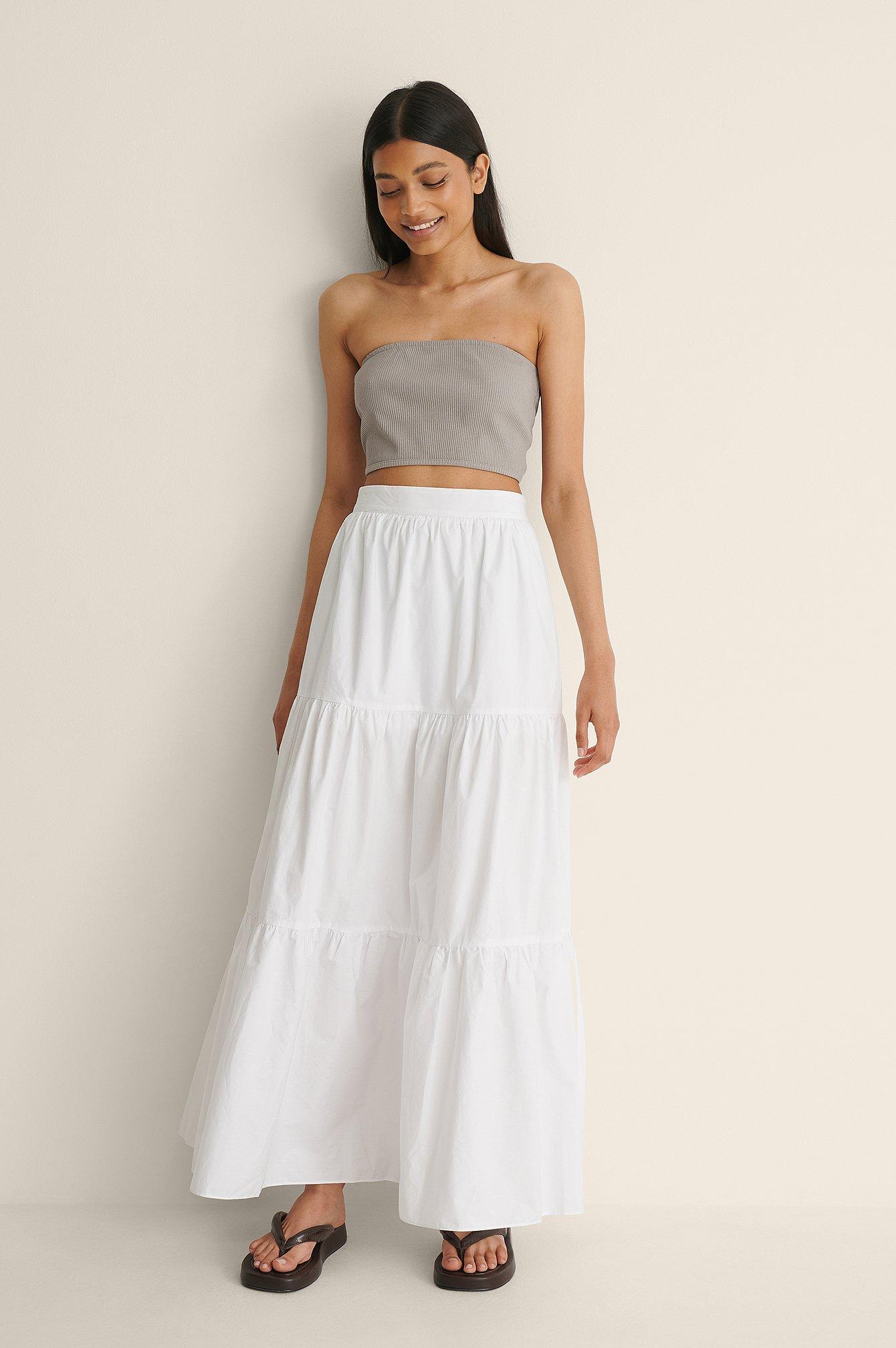NA-KD White Maxi Cotton Panel Skirt | Lyst UK
