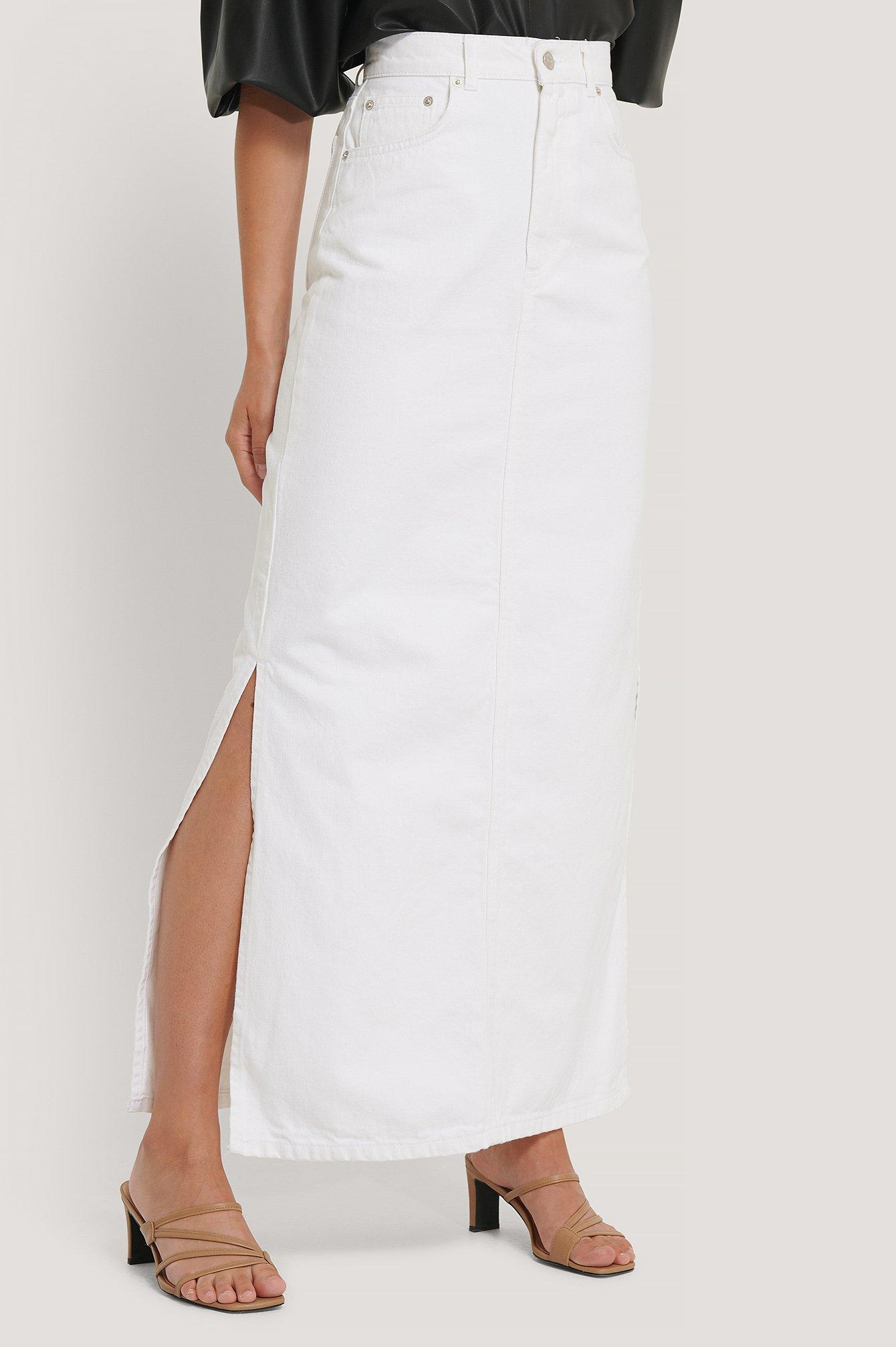 NA-KD White Side Split Maxi Denim Skirt | Lyst