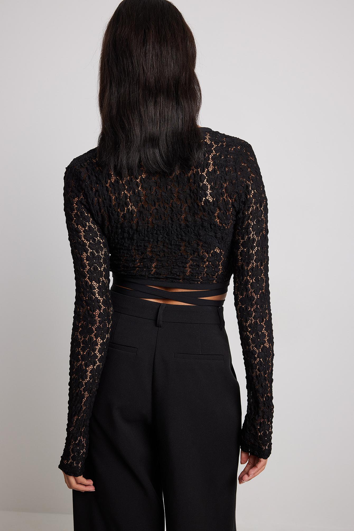 NA-KD Lace Wrap Top in Black | Lyst