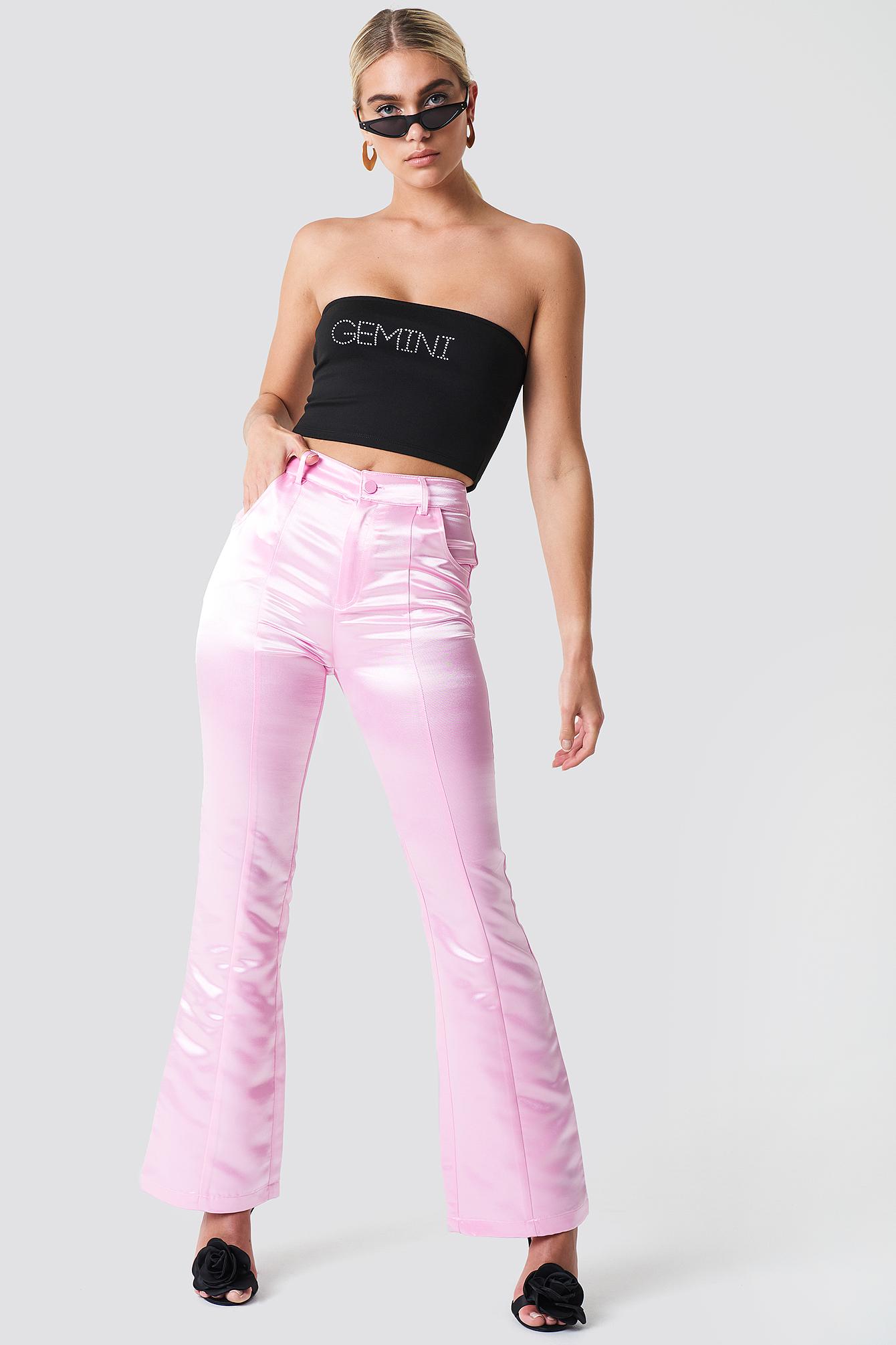 NA-KD Shiny Bootcut Pants Pink | Lyst