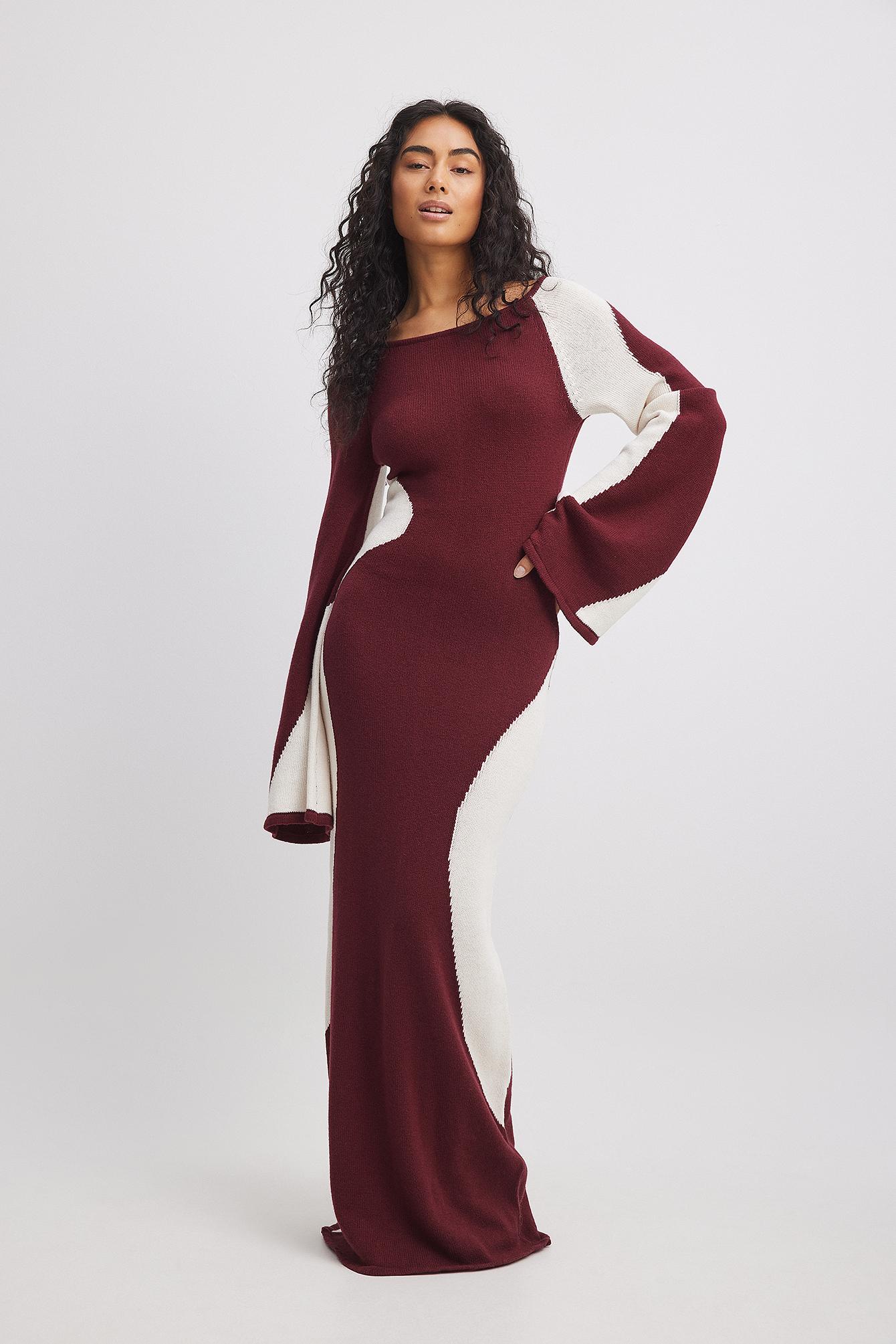 NA-KD Red, Wool Mix Color Block Knitted Maxi Dress | Lyst