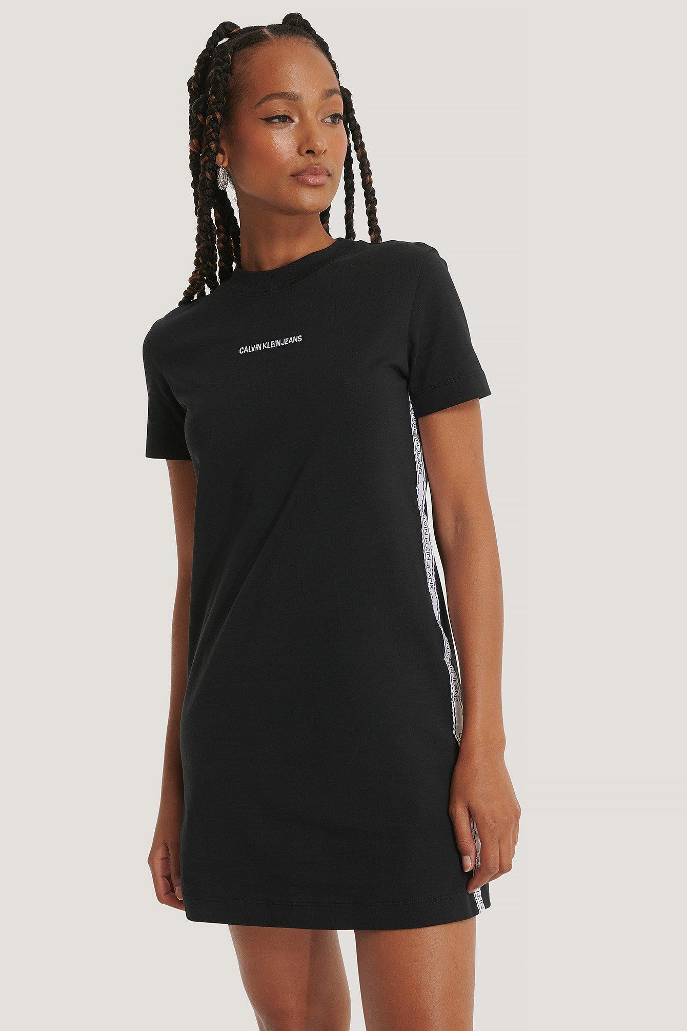 Calvin Klein Cotton Black Side Tape T-shirt Dress | Lyst