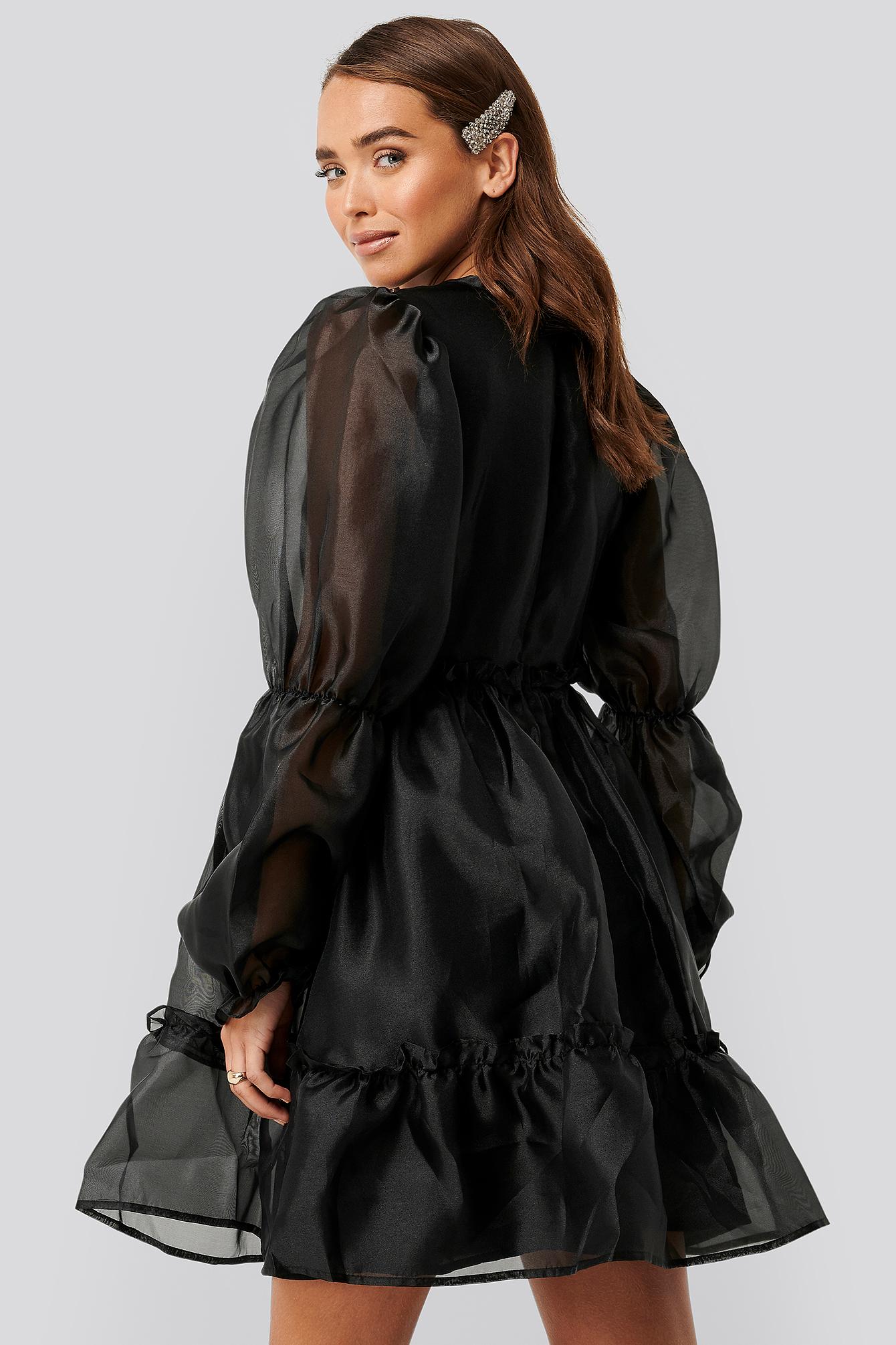Black Organza Puff Sleeve Dress | Lyst