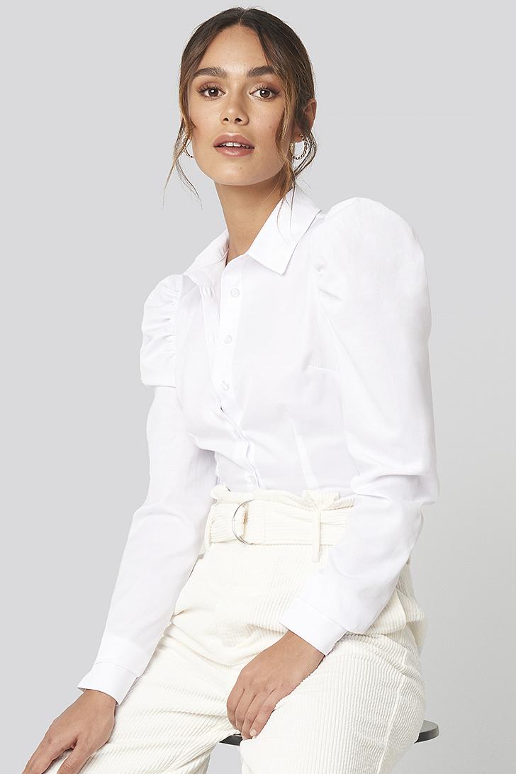 white puff shoulder shirt