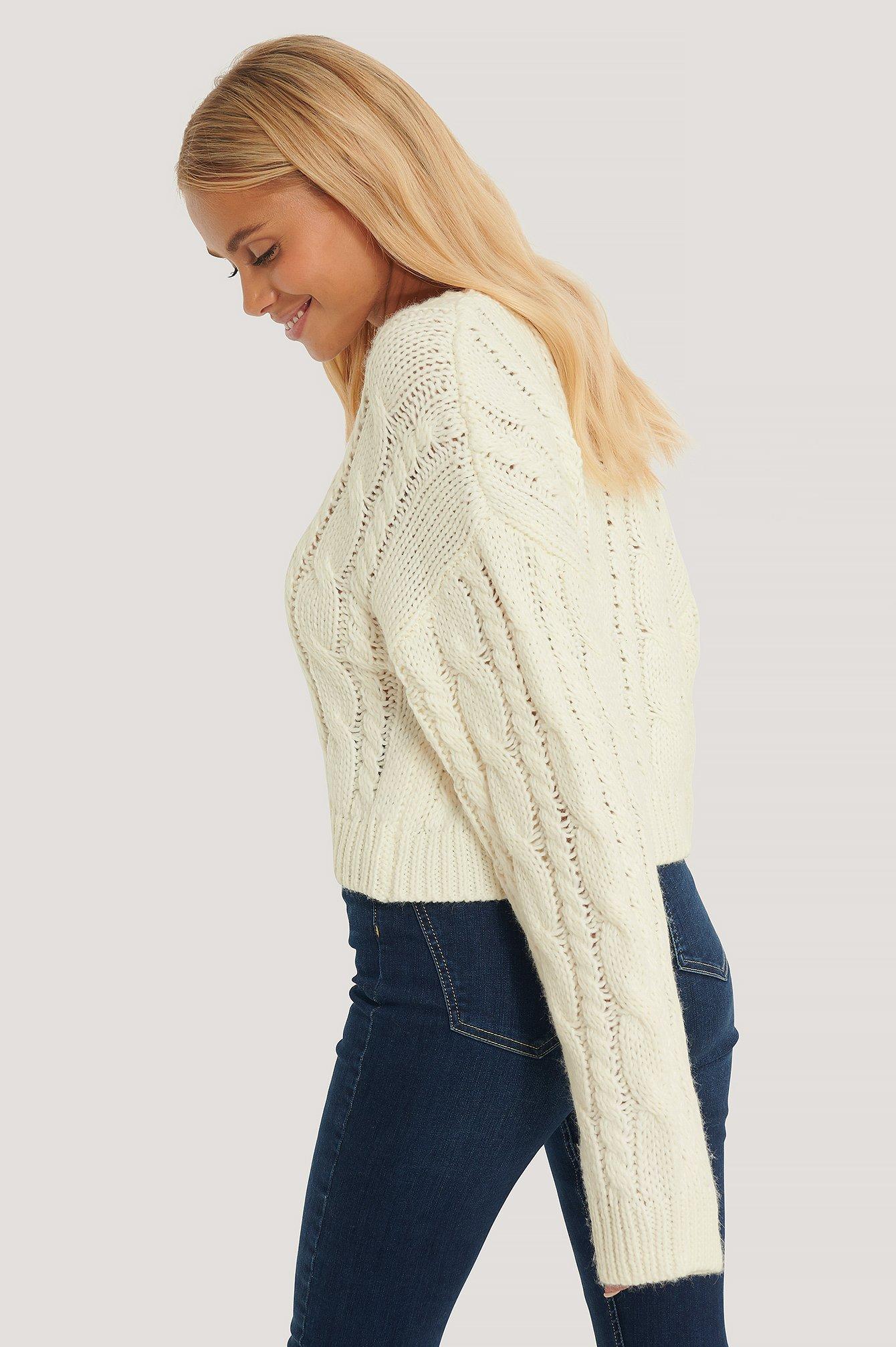 NAKD Synthetic White Short Cable Knit Sweater Lyst