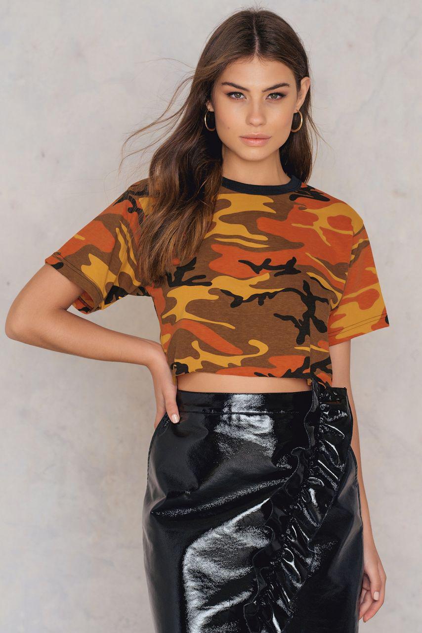 orange camo crop top