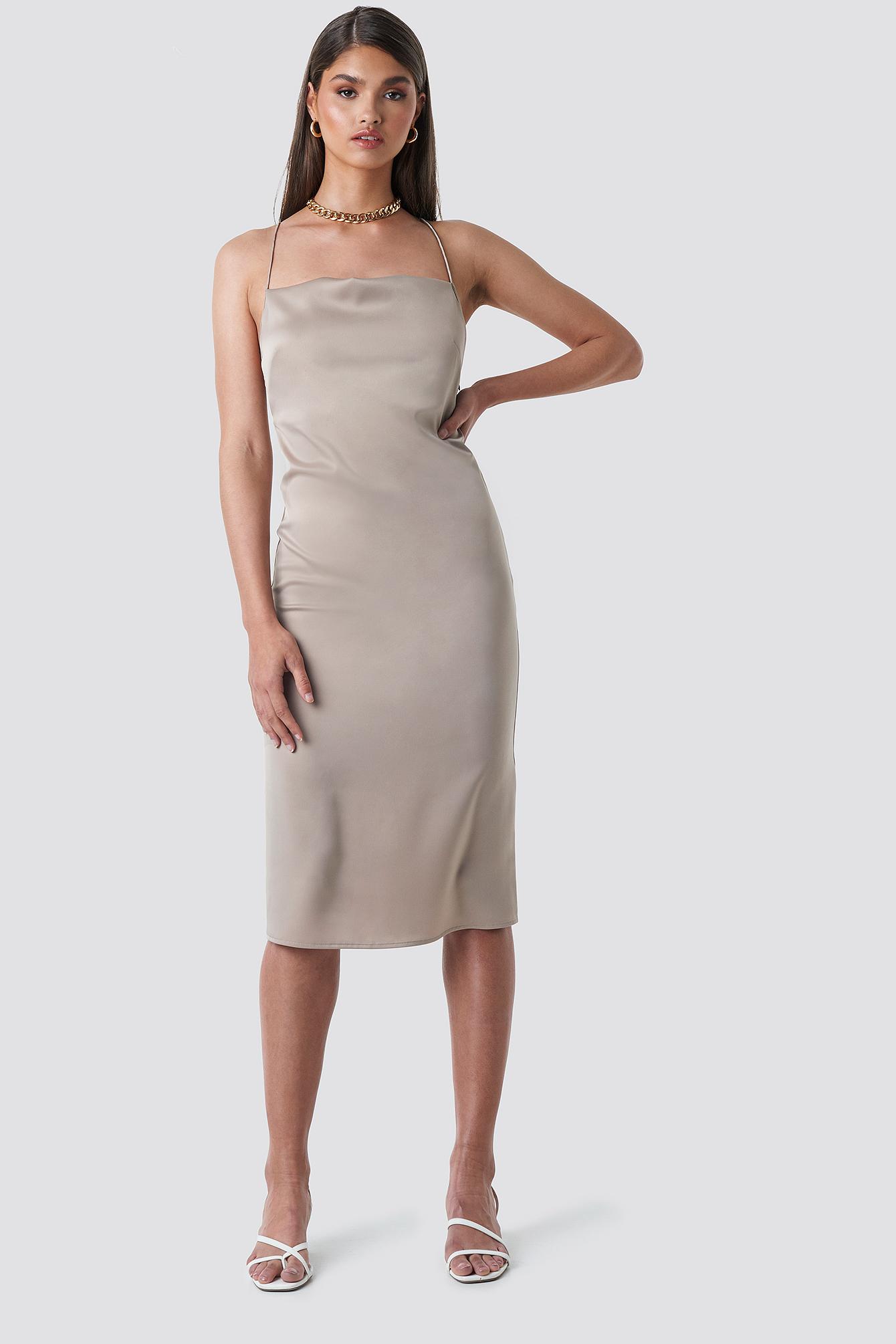 cowl neck satin midi dress