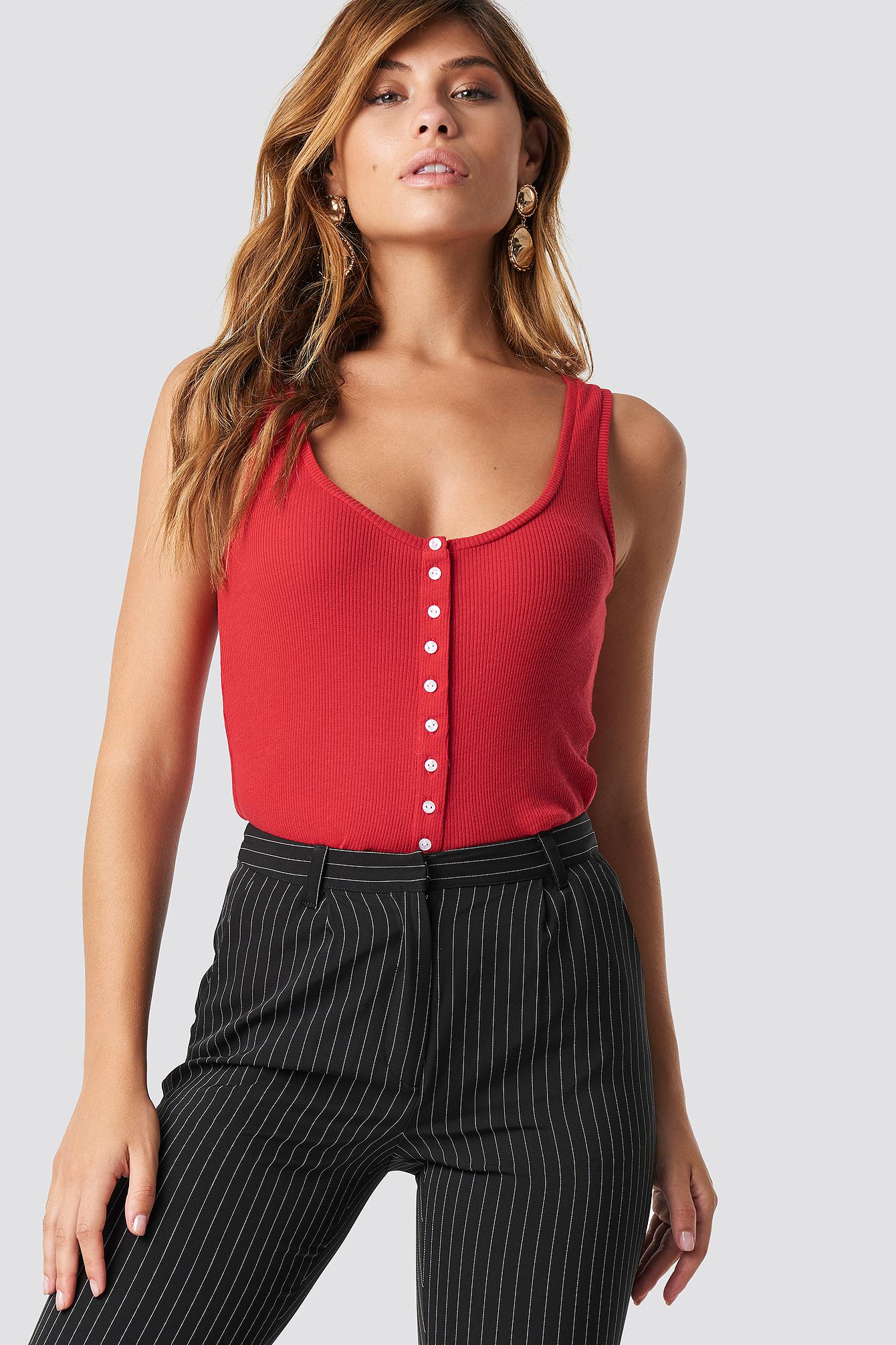 Download NA-KD Synthetic Button Ribbed Tank Top Red - Lyst