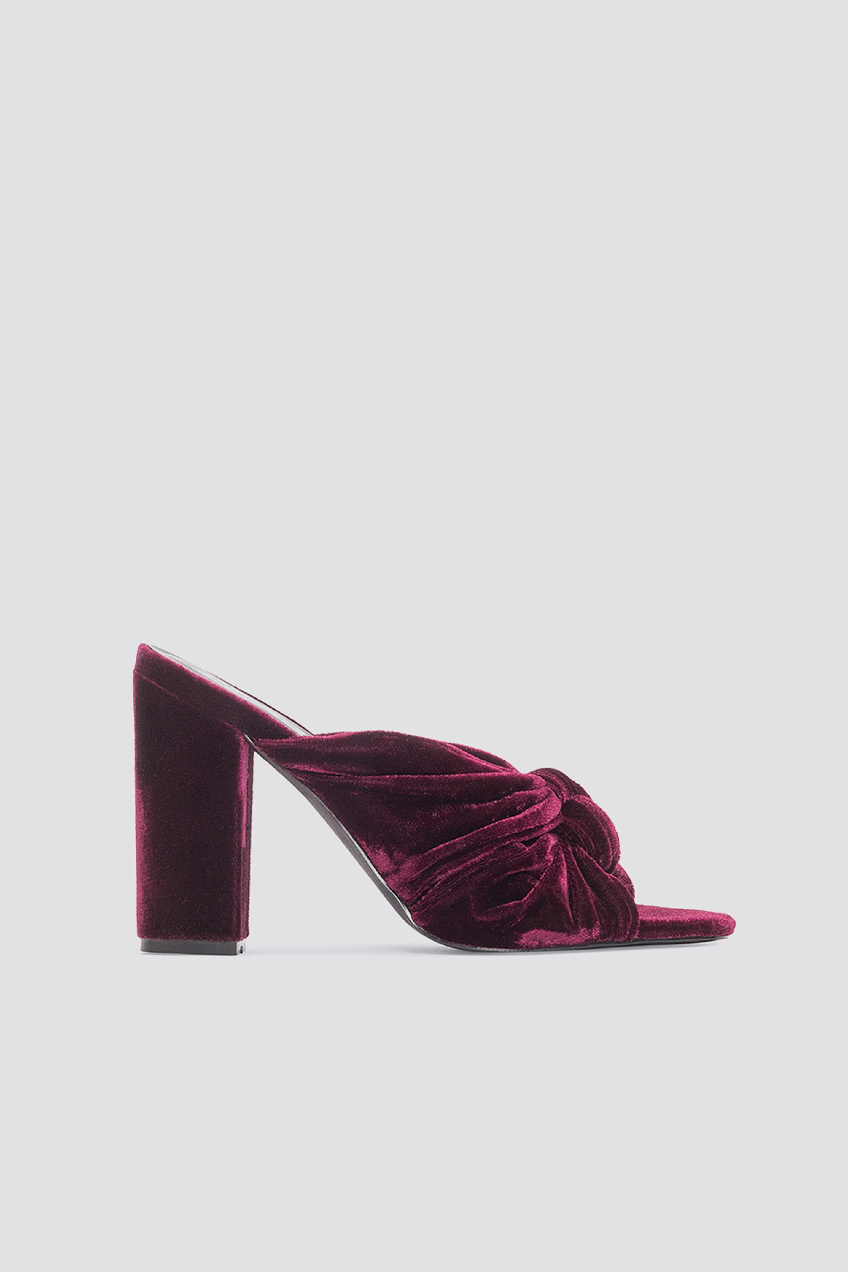 NA-KD Velvet Knot Mule Heels Burgundy 