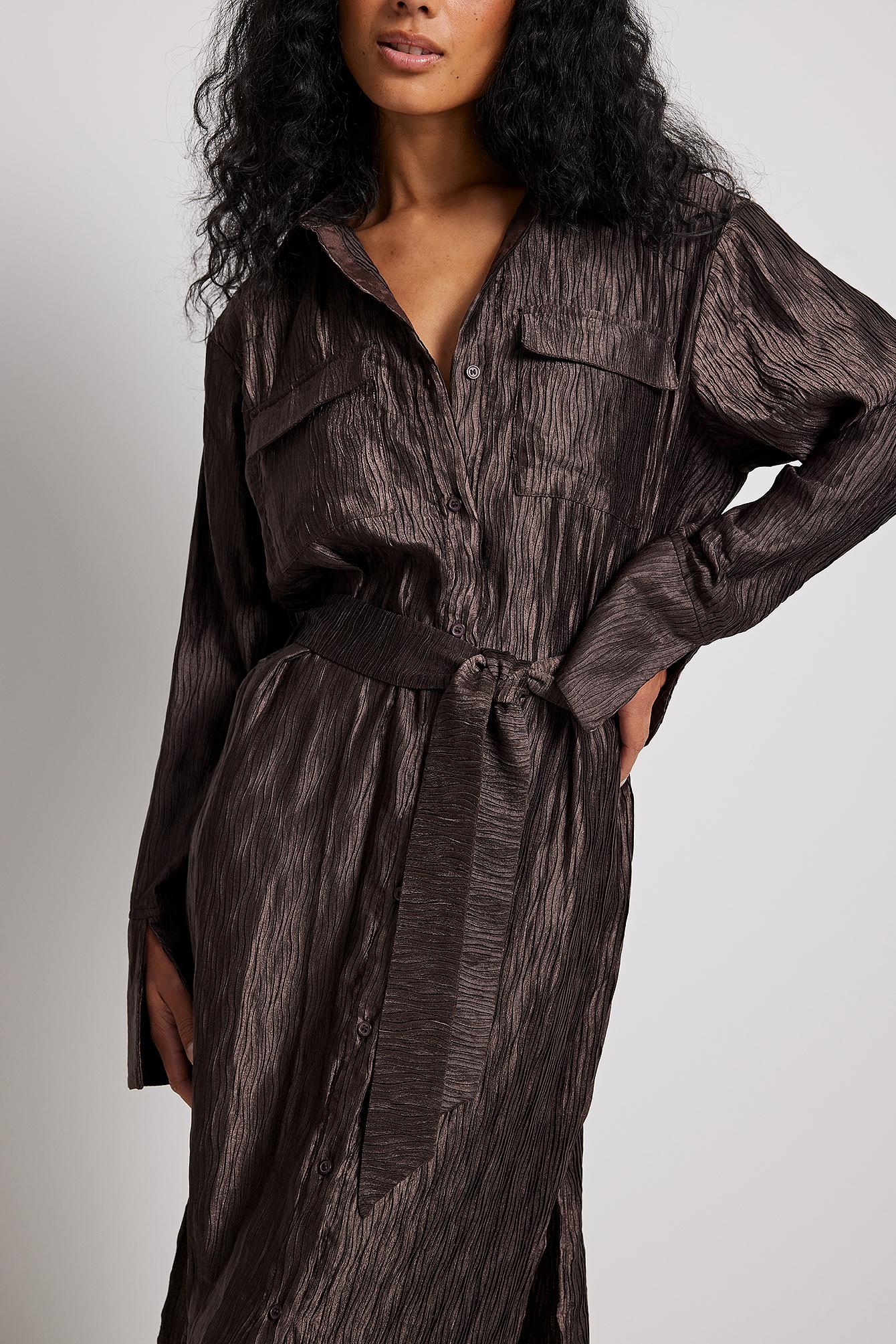 NA-KD Swirl Pattern Midi Shirt Dress in Brown | Lyst UK