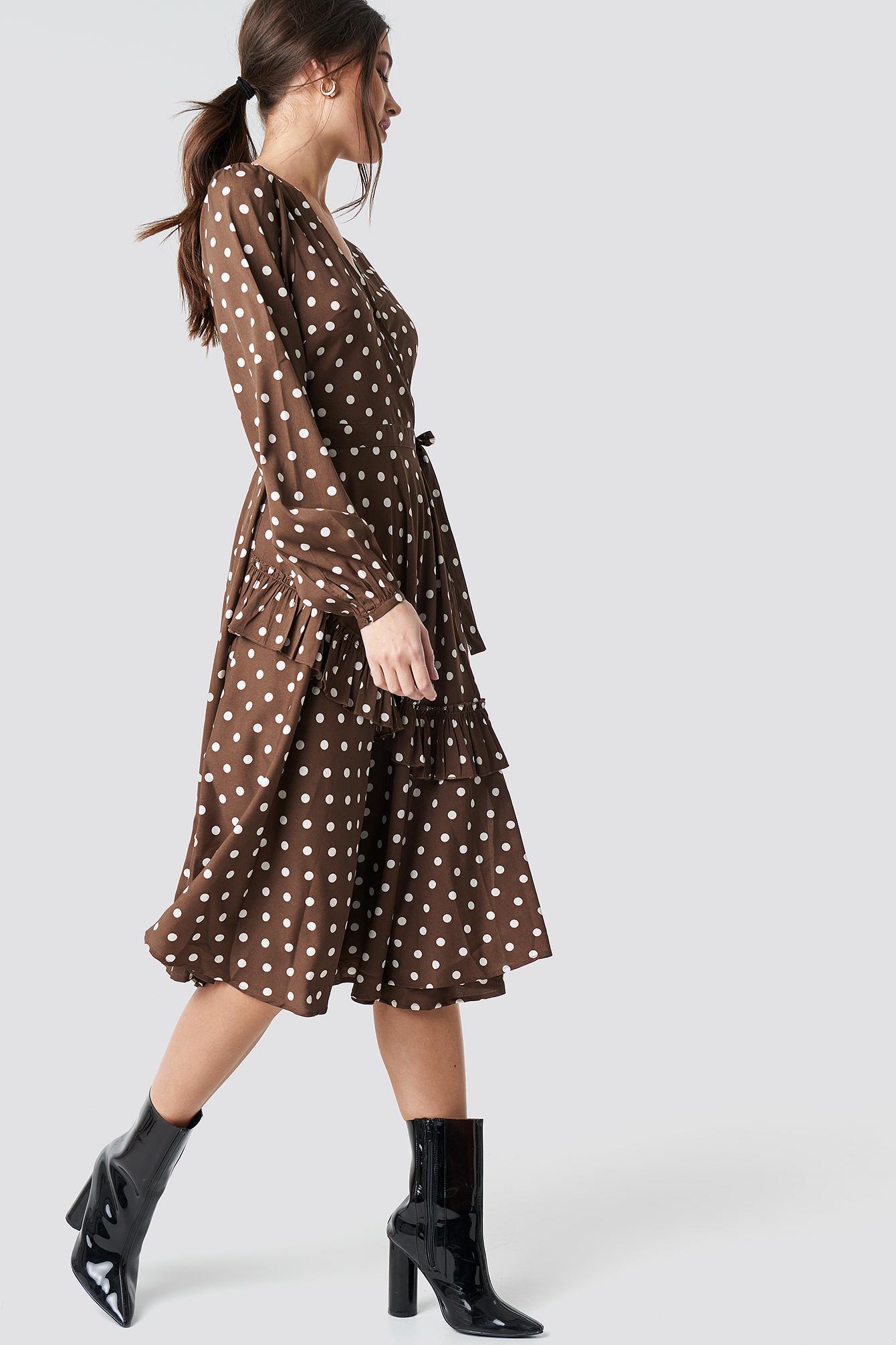 brown dress with white dots