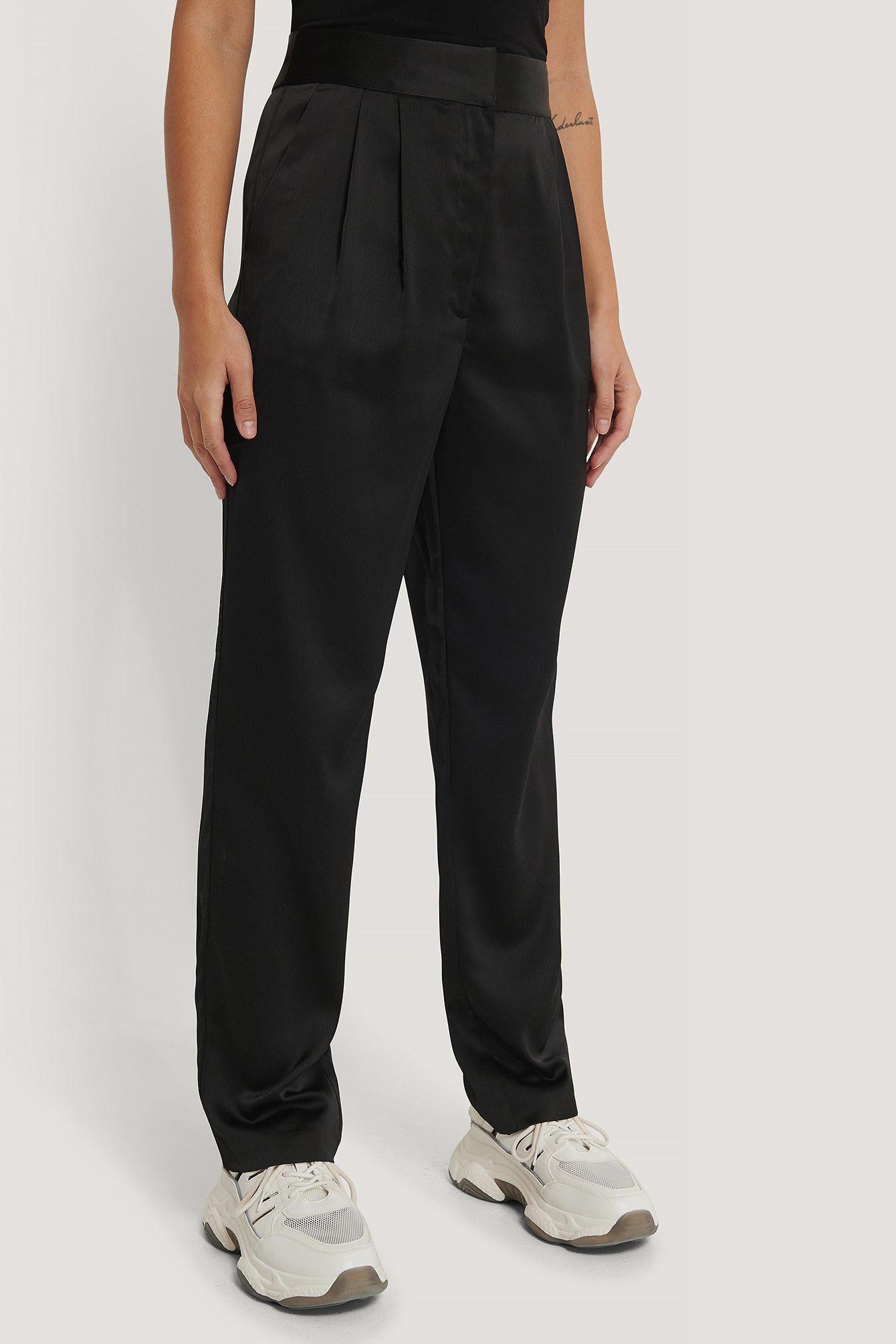 NA-KD Synthetic Black Shiny Tapered Pants - Lyst
