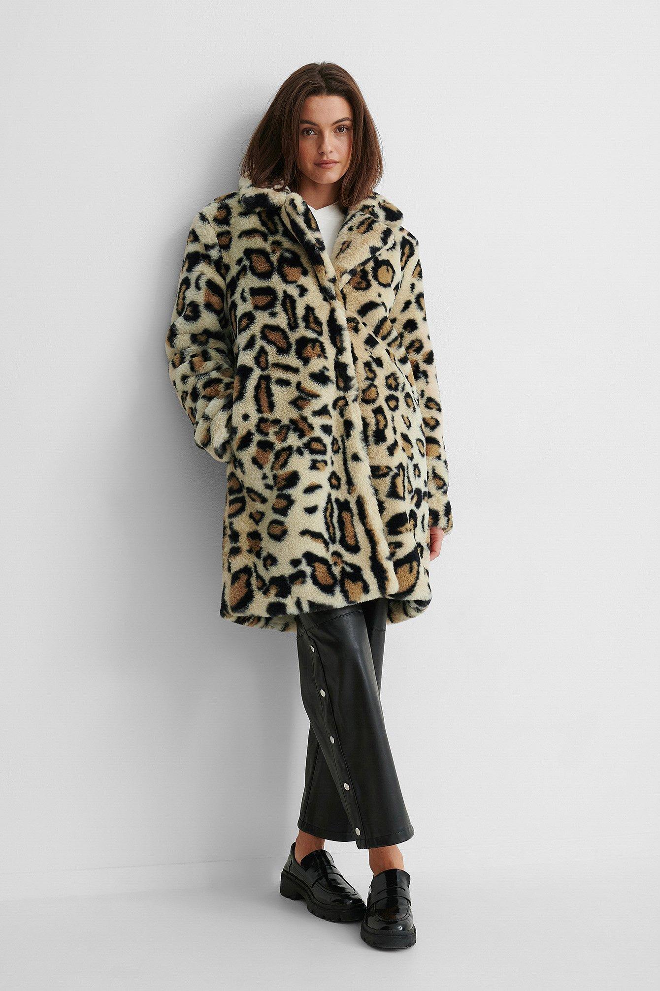 gap leopard faux fur coat