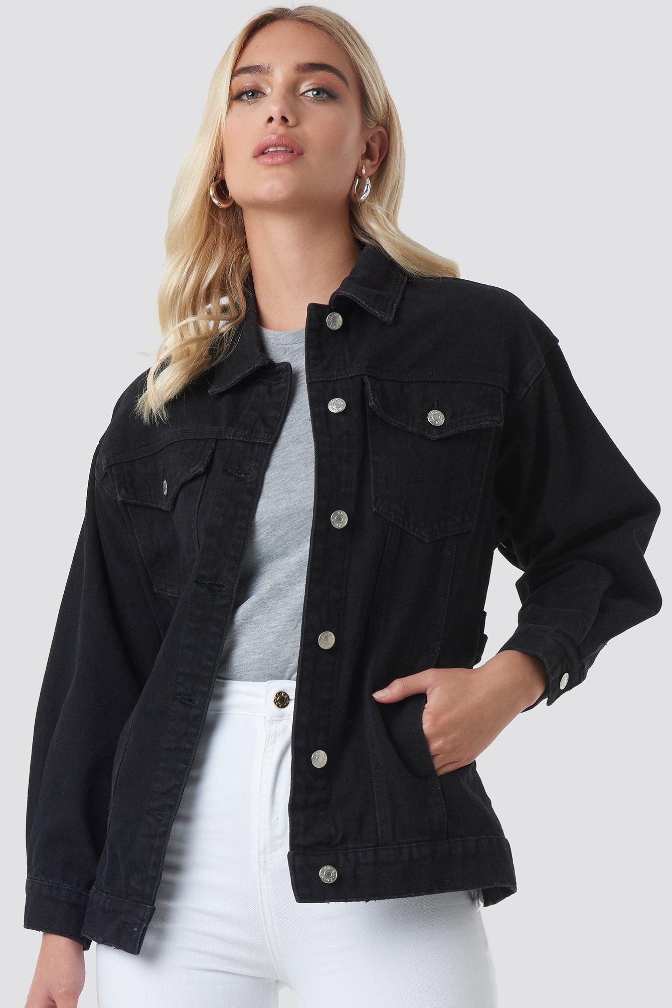 belted denim jacket black