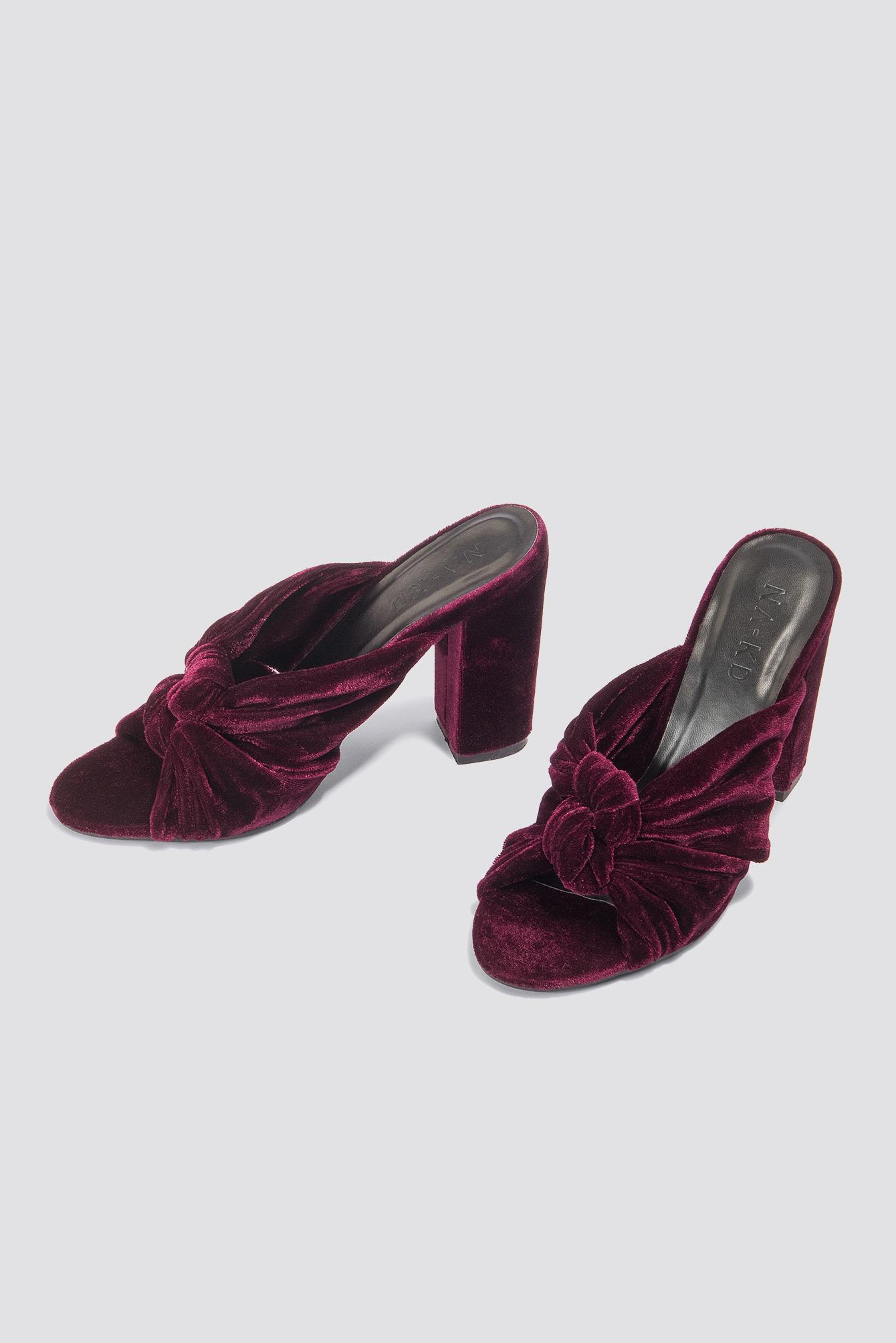 NA-KD Velvet Knot Mule Heels Burgundy 