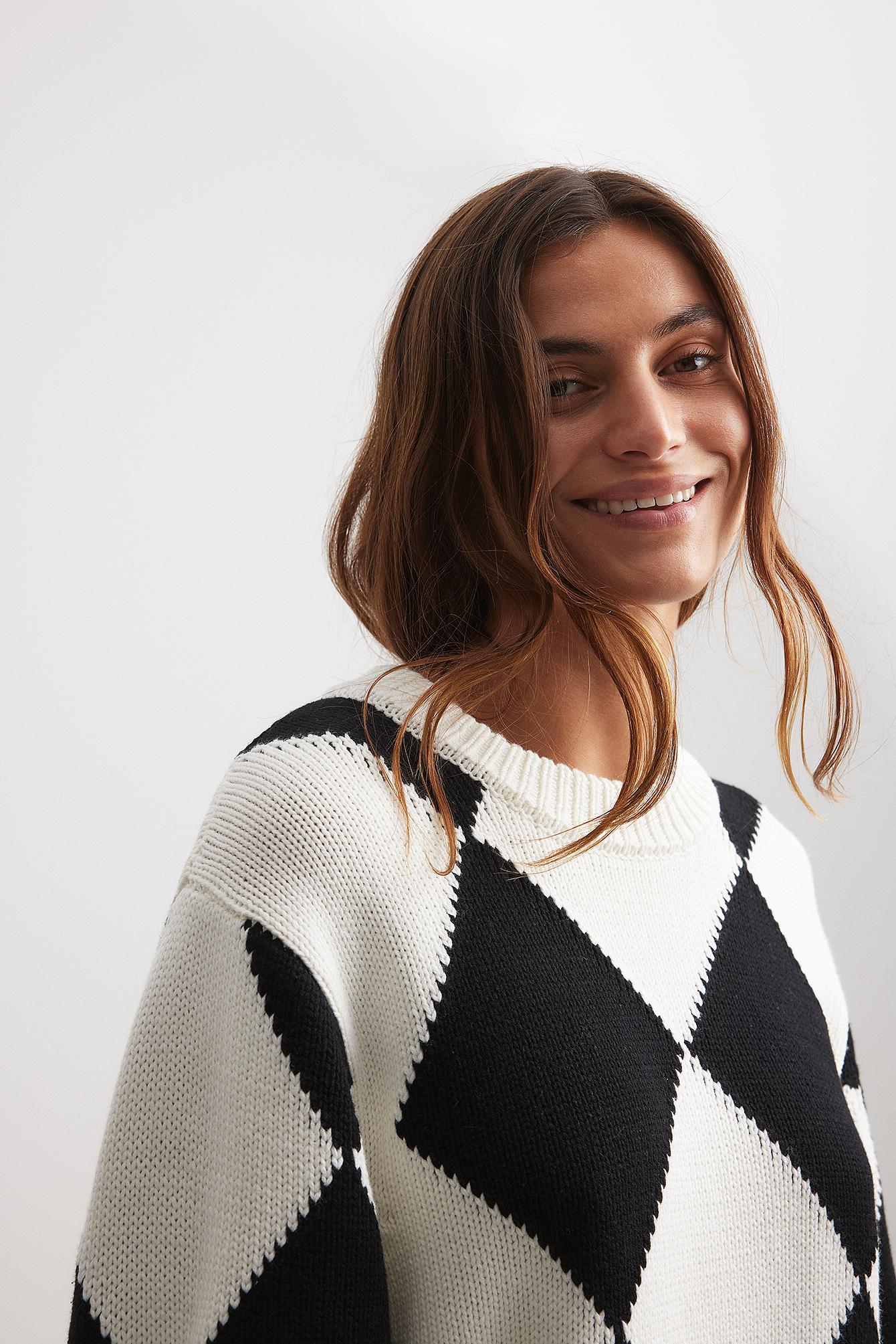 NA-KD Checkered Oversized Checkered Knitted Sweater in Black | Lyst