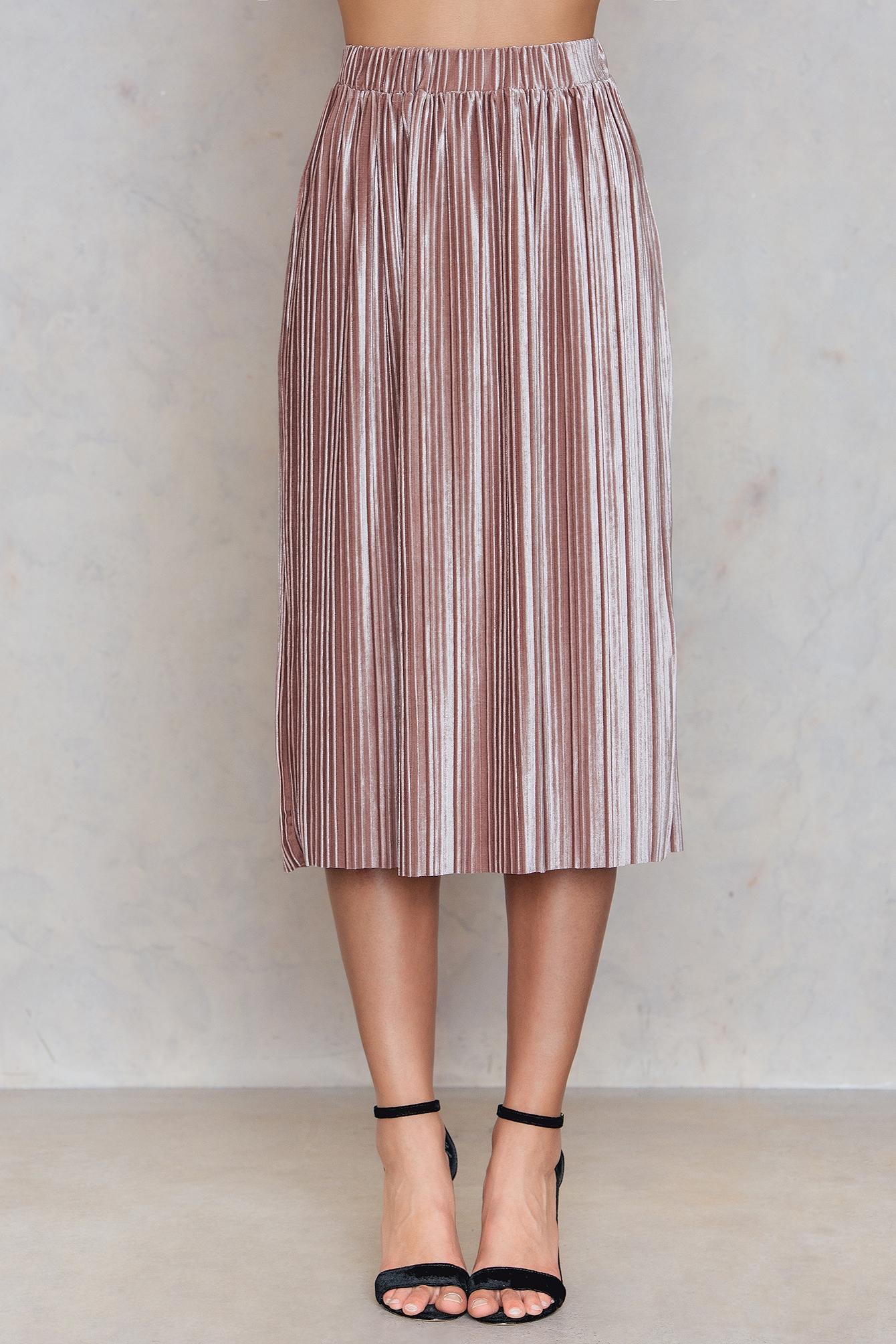 pink velvet midi skirt