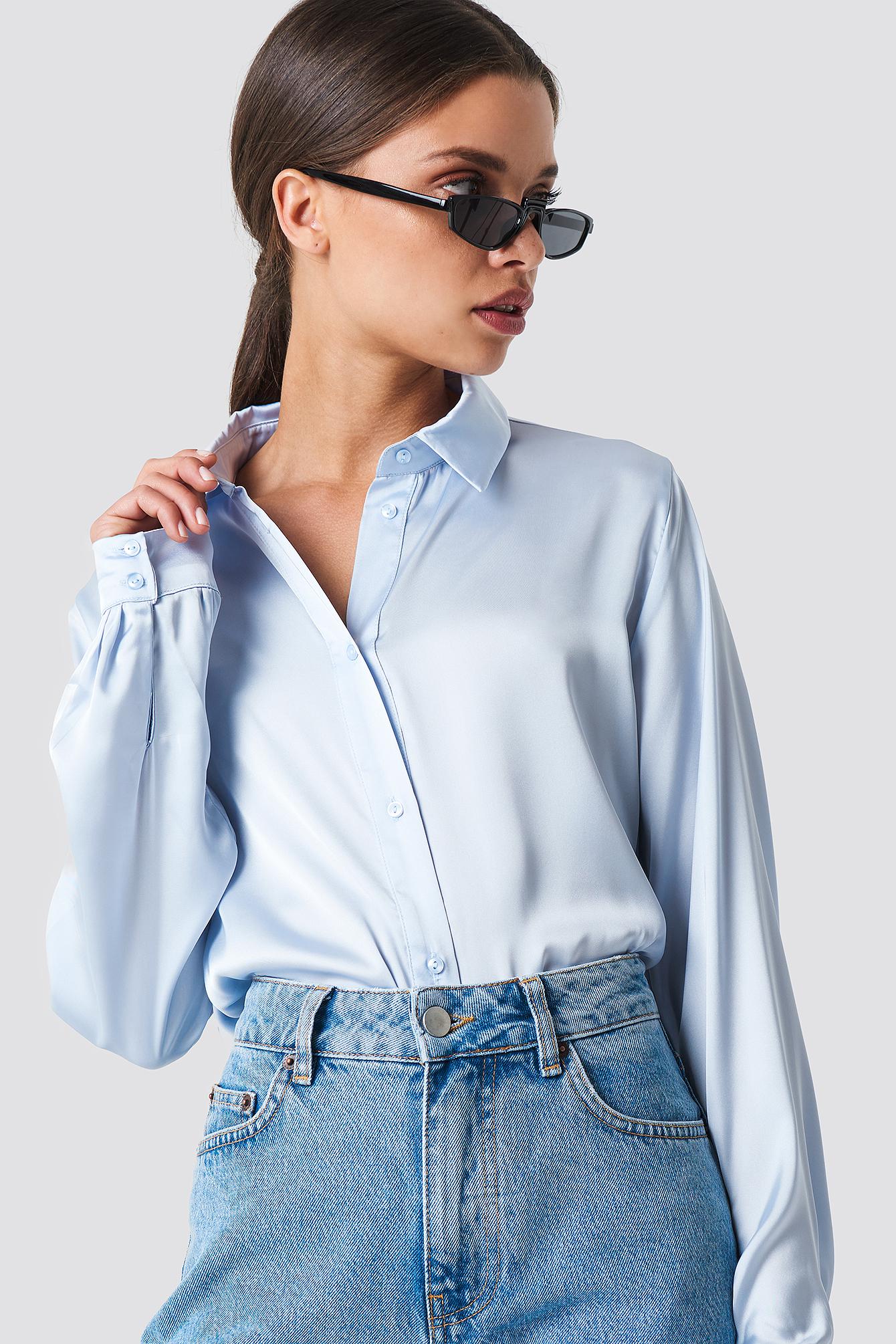 pale blue satin blouse