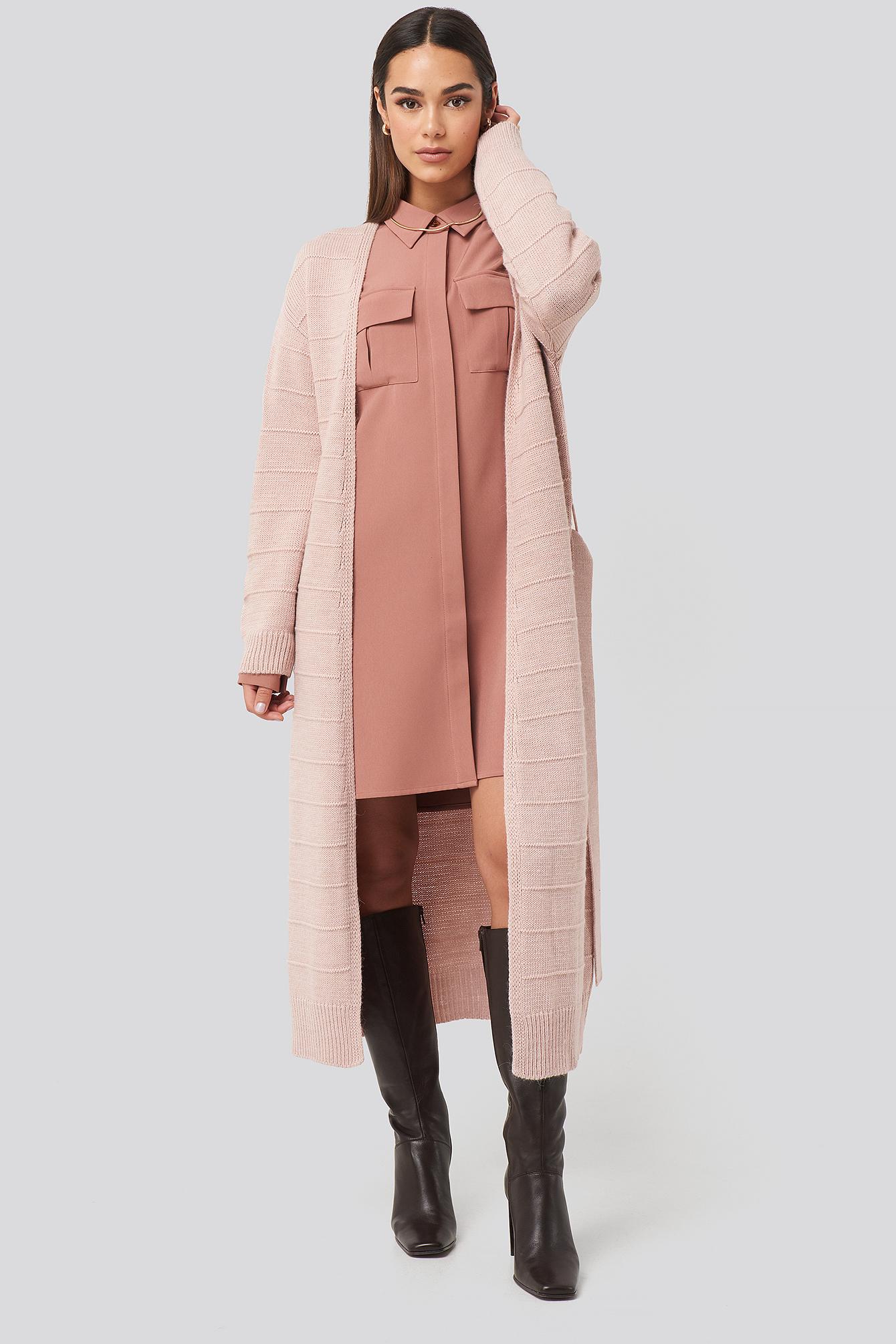 Pink belted longline cardigan Clearance
