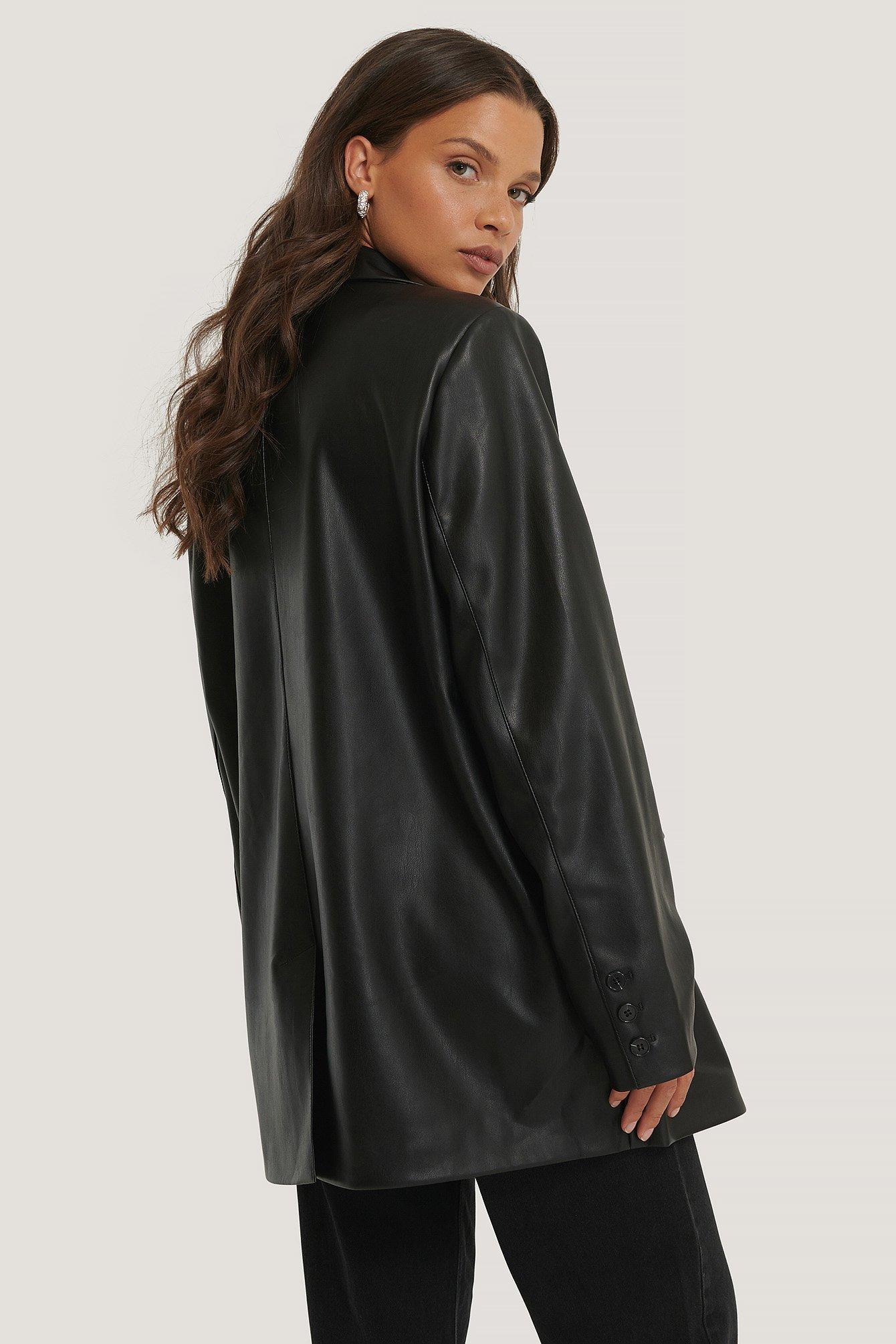 NA-KD Synthetic Black Maxi Oversized Pu Blazer - Lyst
