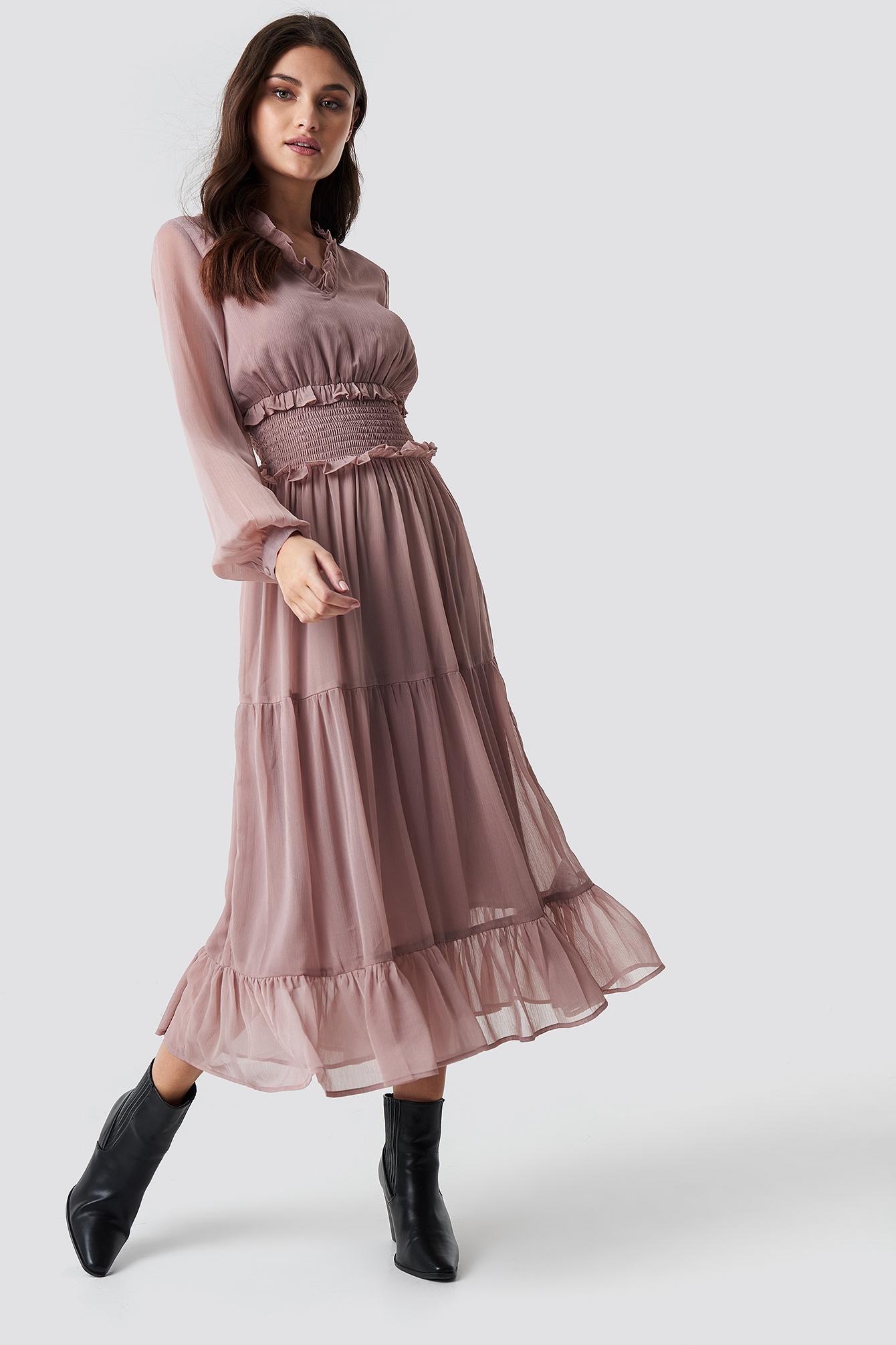 pink flowy midi dress