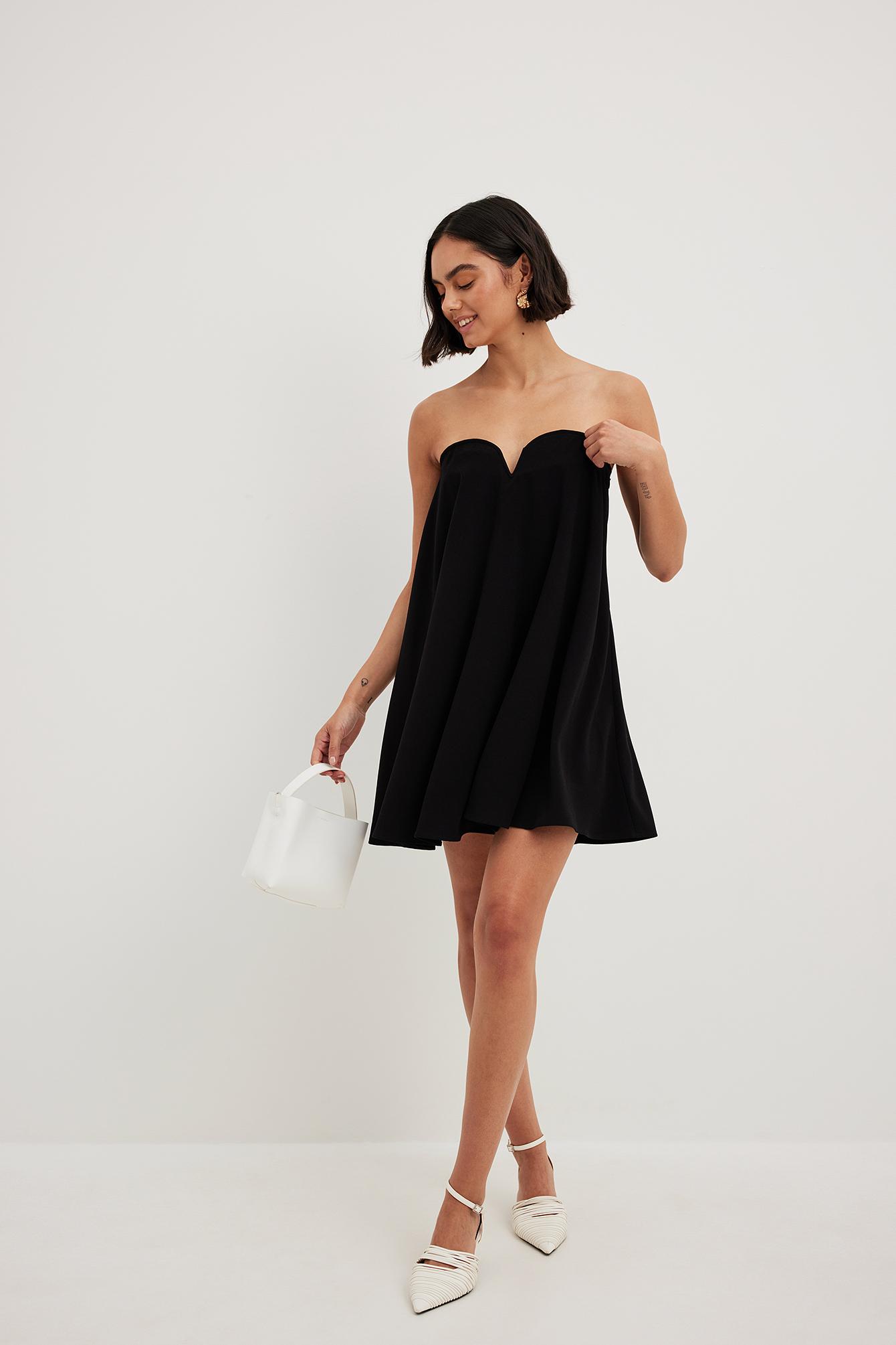 NA-KD Bandeau Flowy Mini Dress in Black | Lyst