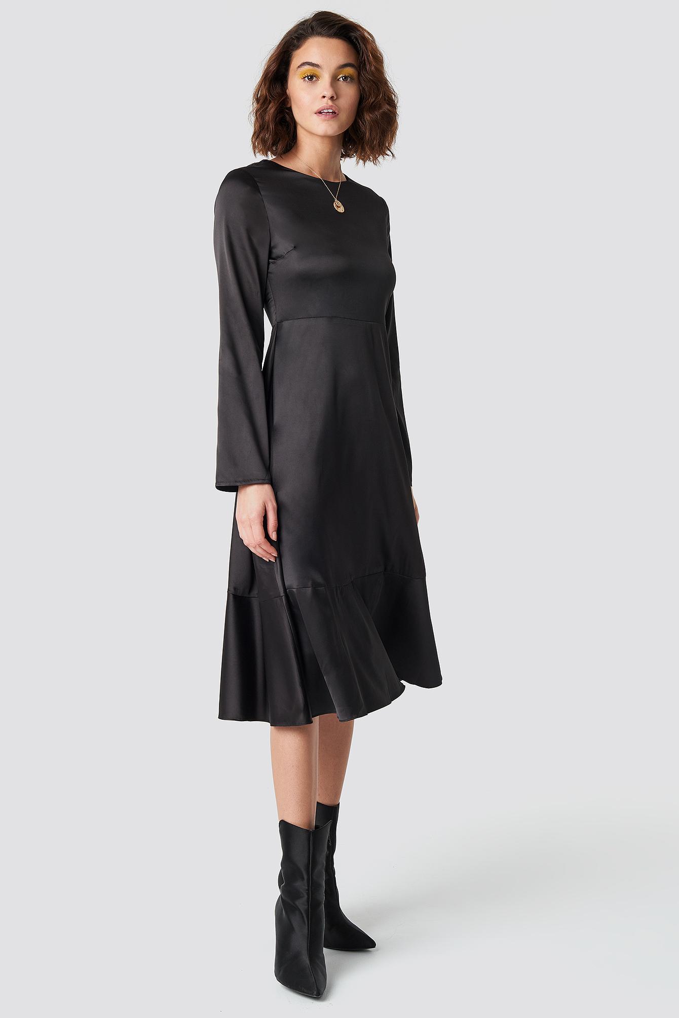 black satin long sleeve dress