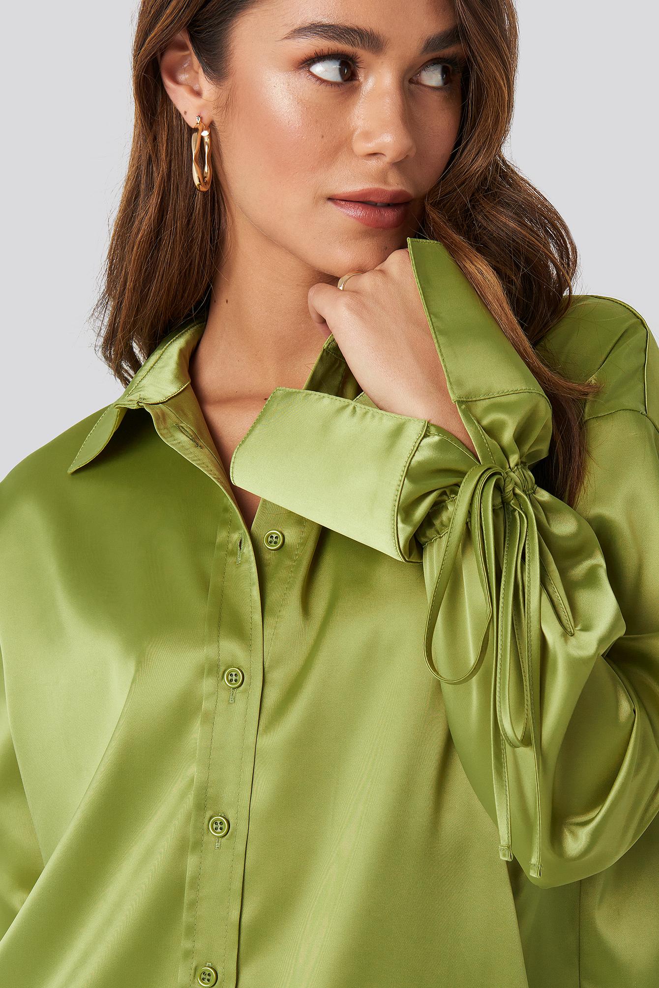 tie up satin shirt