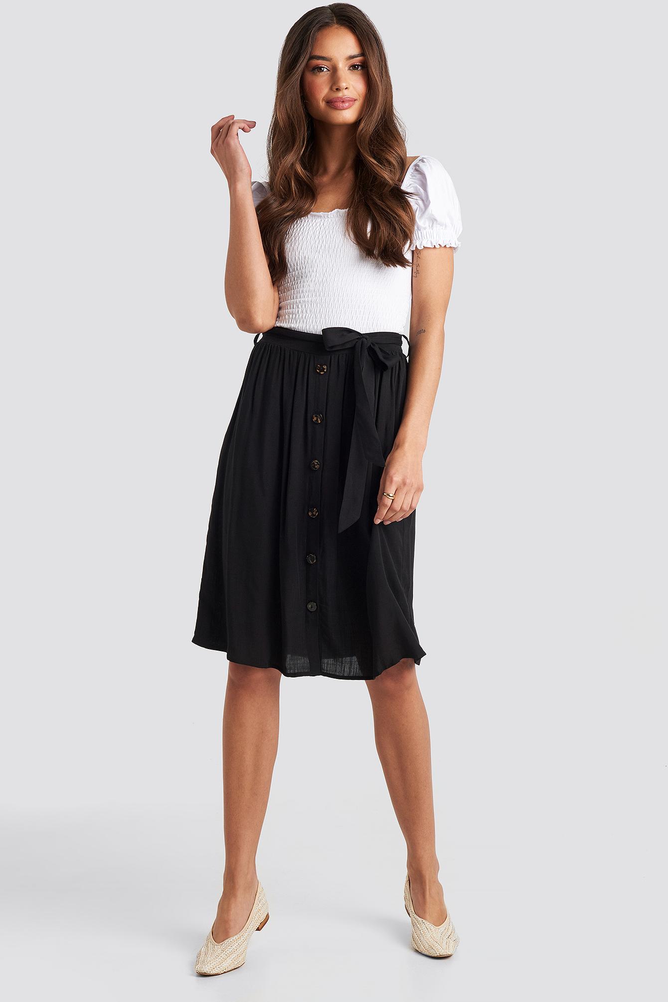 midi skirt with button front