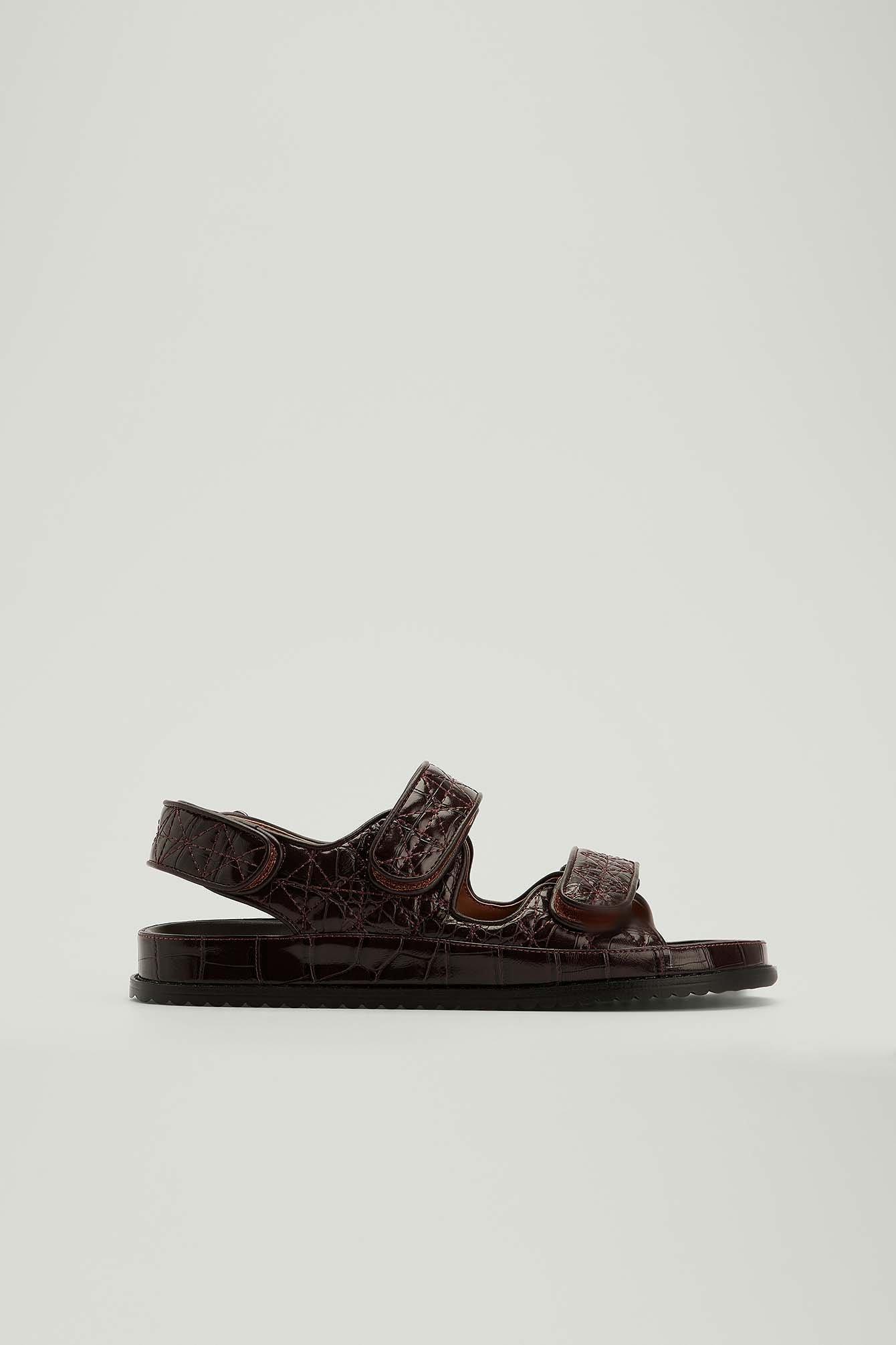 NA-KD Brown Croc Velcro Sandals | Lyst