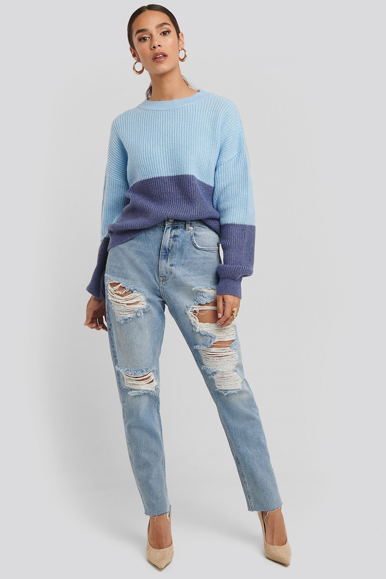 blue high waisted ripped mom jeans