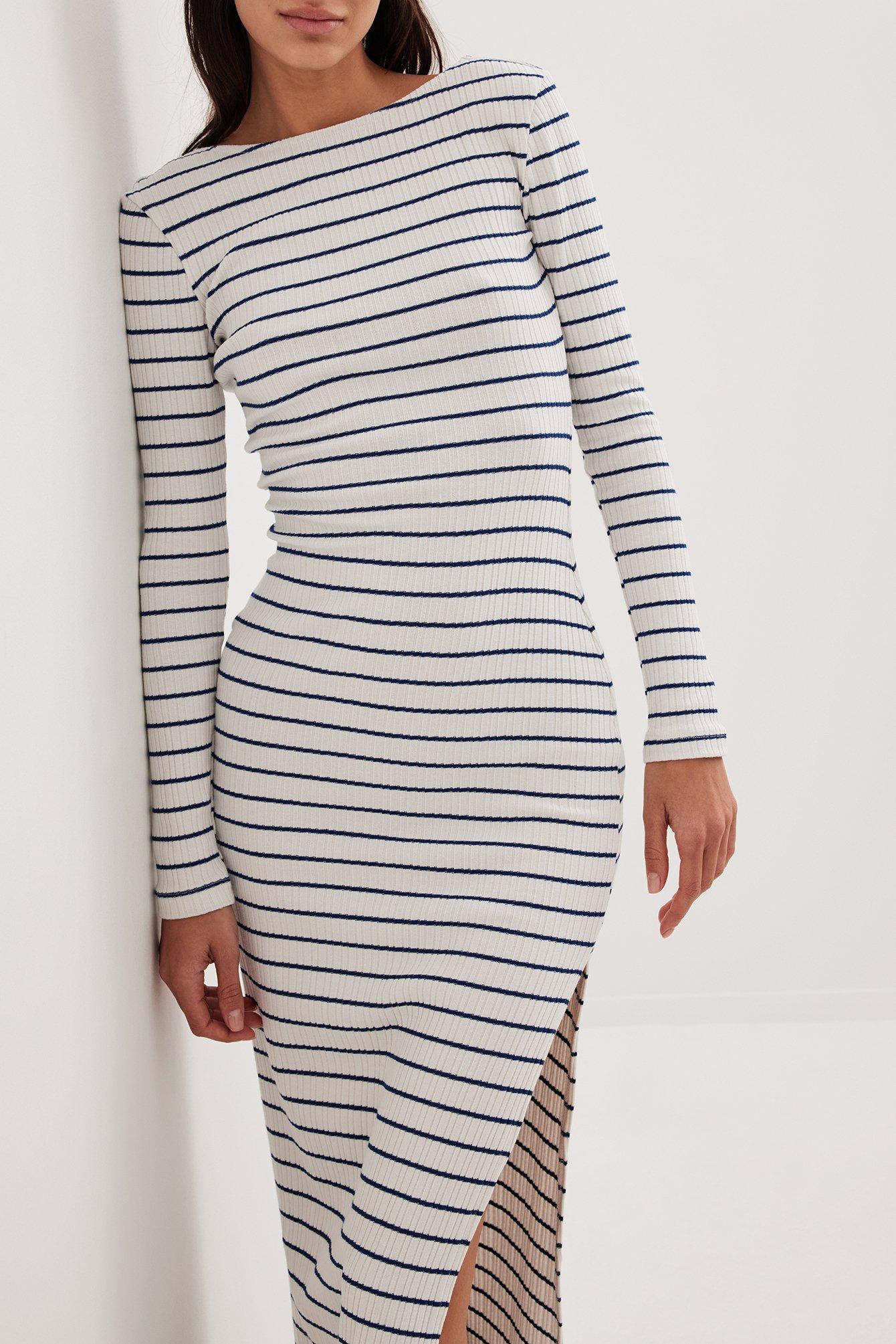 NA-KD Stripe Stripe Deep Back Maxi Dress in White | Lyst