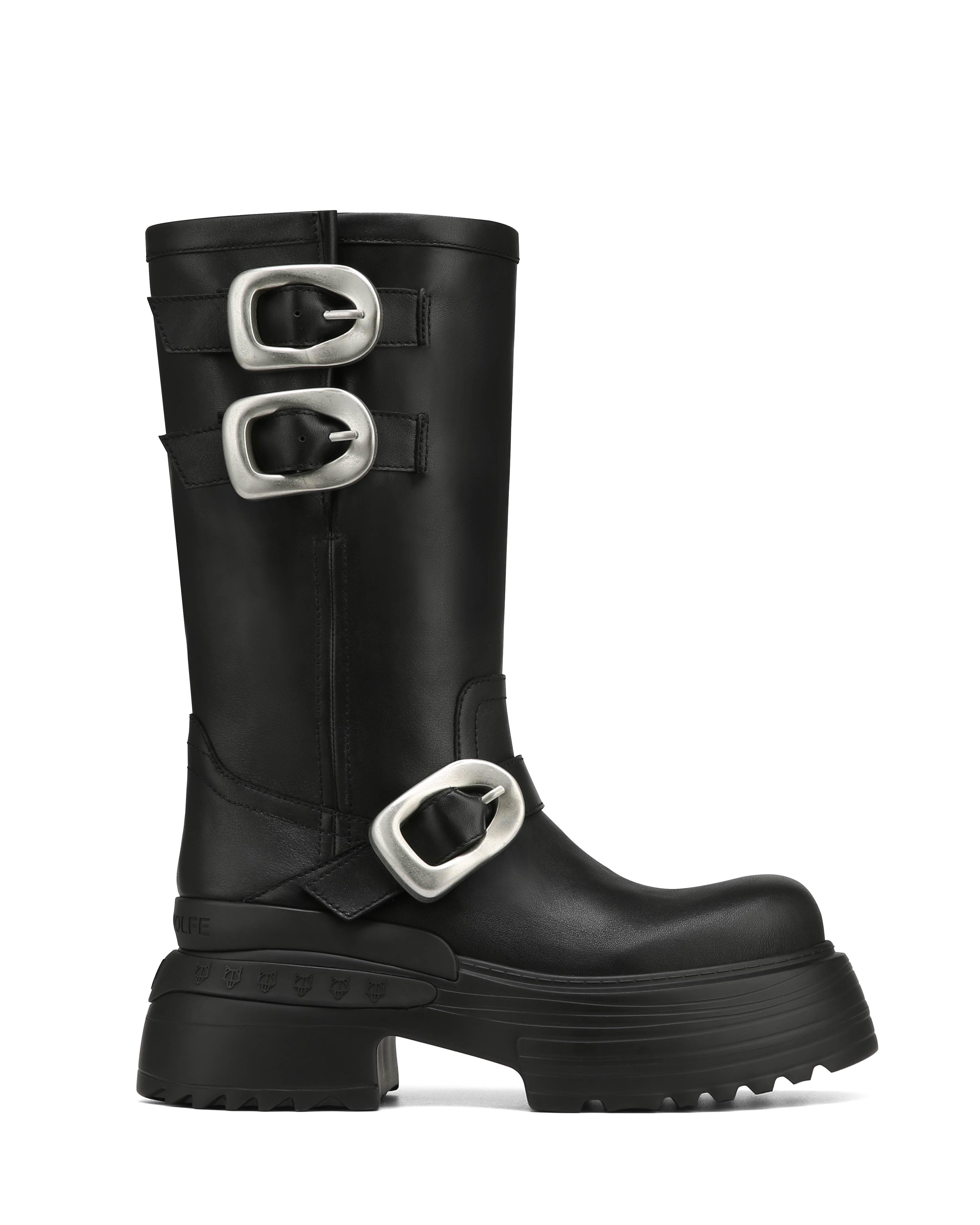 【NAKED WOLFE】EARTH ブーツ【厚底】 Naked Wolfe Buckle Leather Ankle Boots with Straps in Black