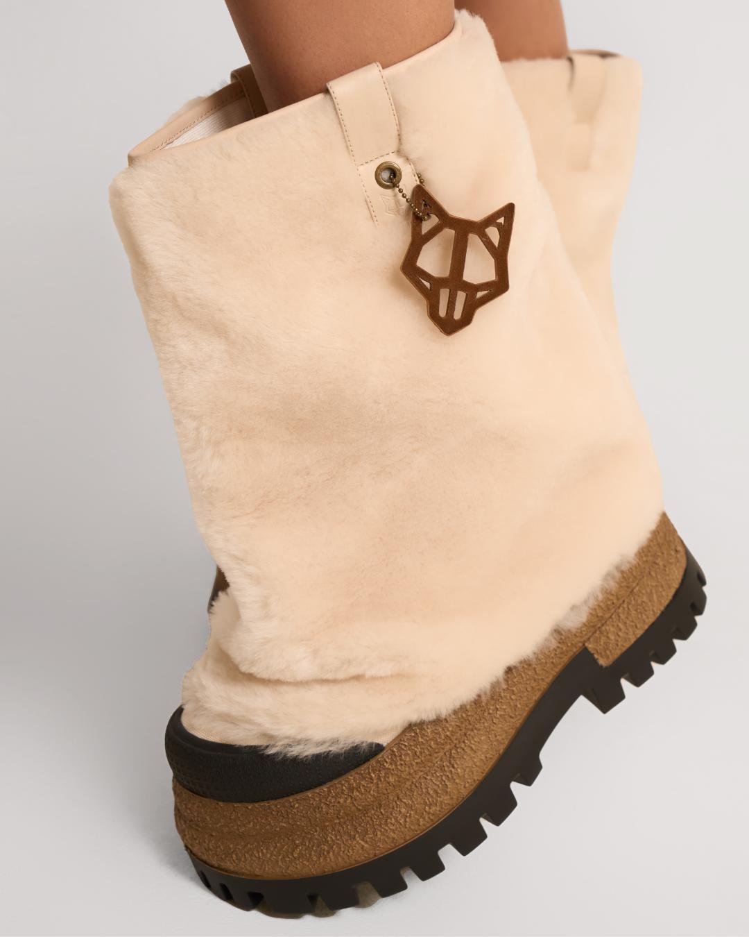 Naked Wolfe Shearling Canvas Chunky Ankle Boots in Natural Naked Wolfe Shearling Canvas Chunky Ankle Boots in Natural