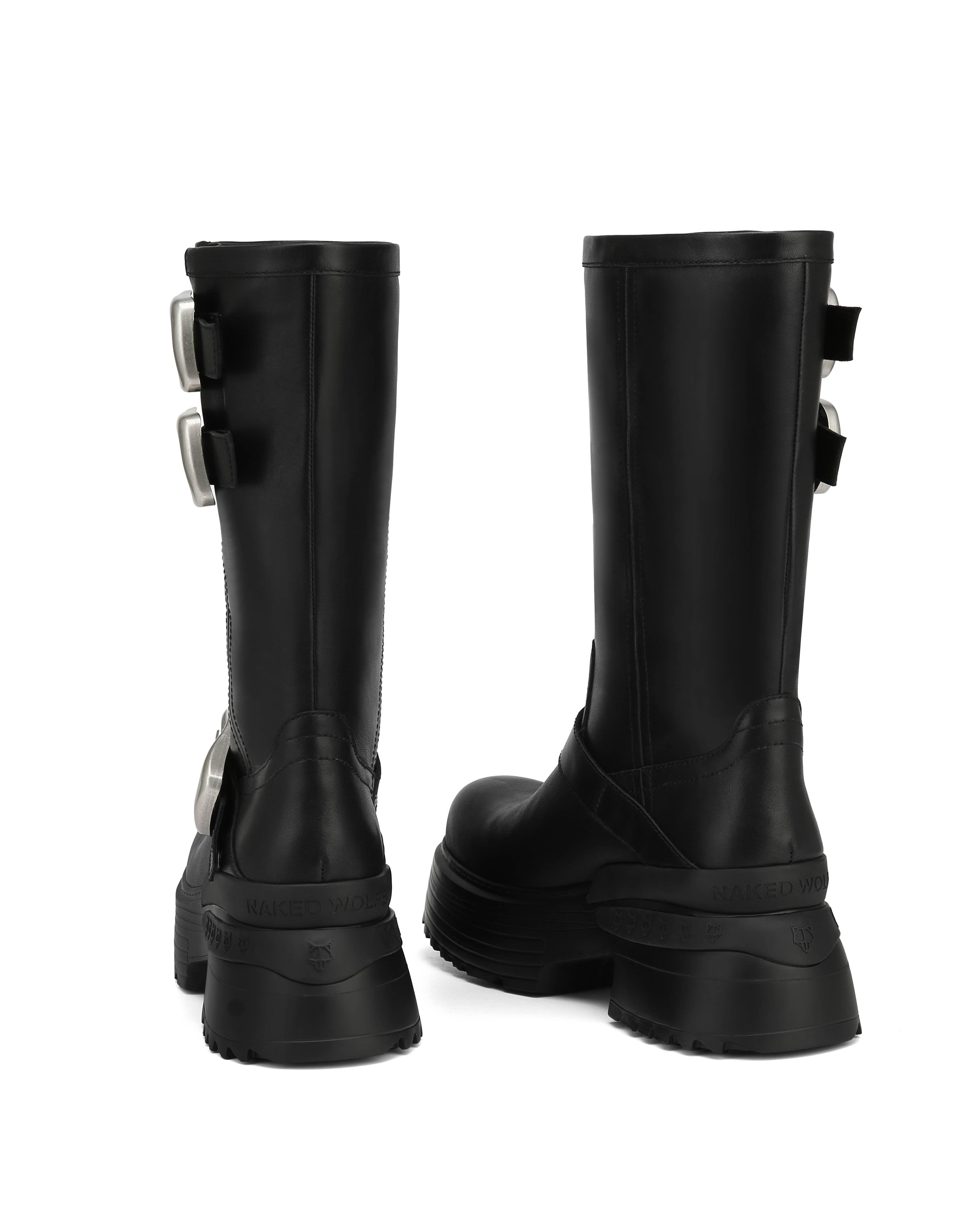 【NAKED WOLFE】EARTH ブーツ【厚底】 Naked Wolfe Buckle Leather Ankle Boots with Straps in Black