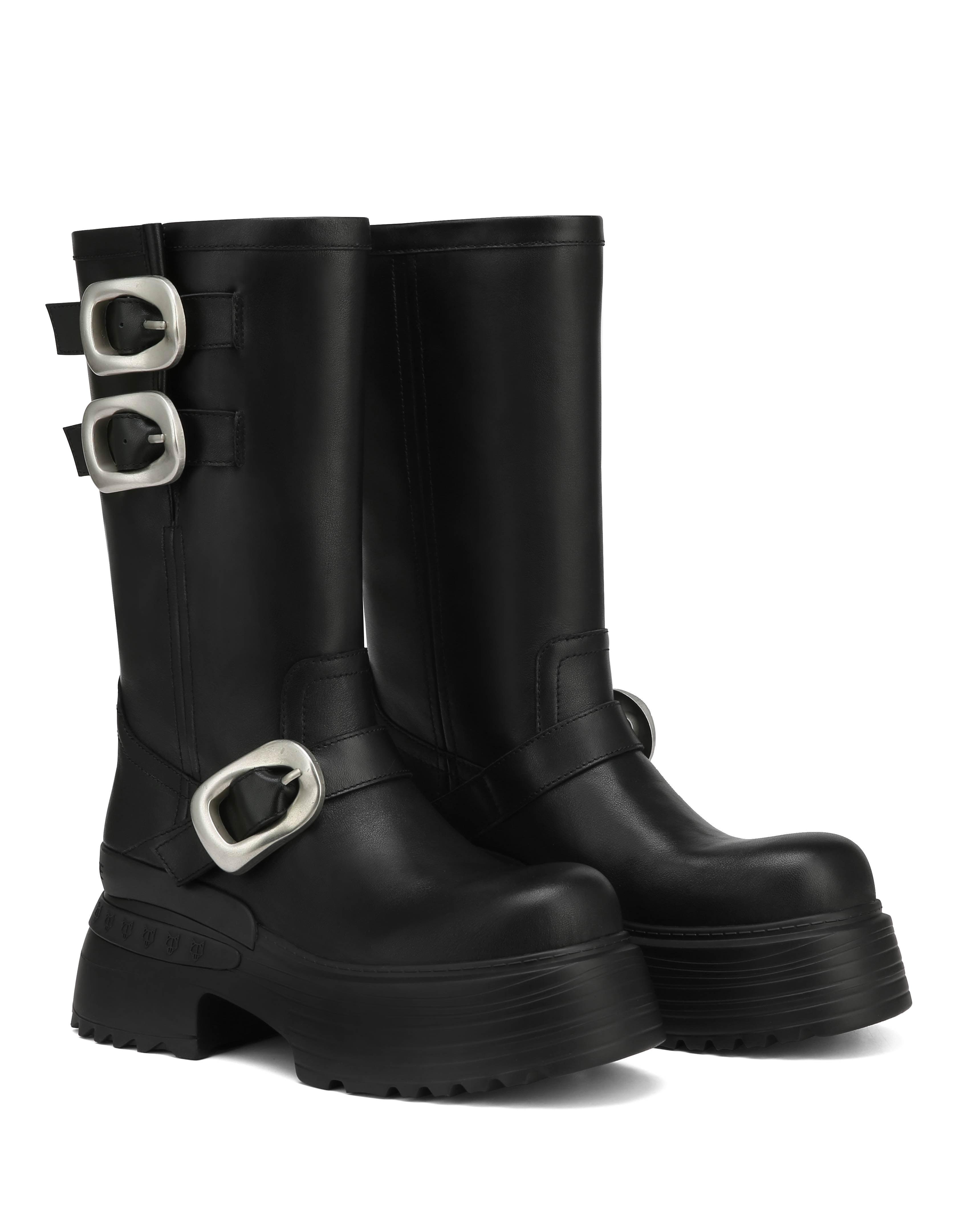 【NAKED WOLFE】EARTH ブーツ【厚底】 Naked Wolfe Buckle Leather Ankle Boots with Straps in Black