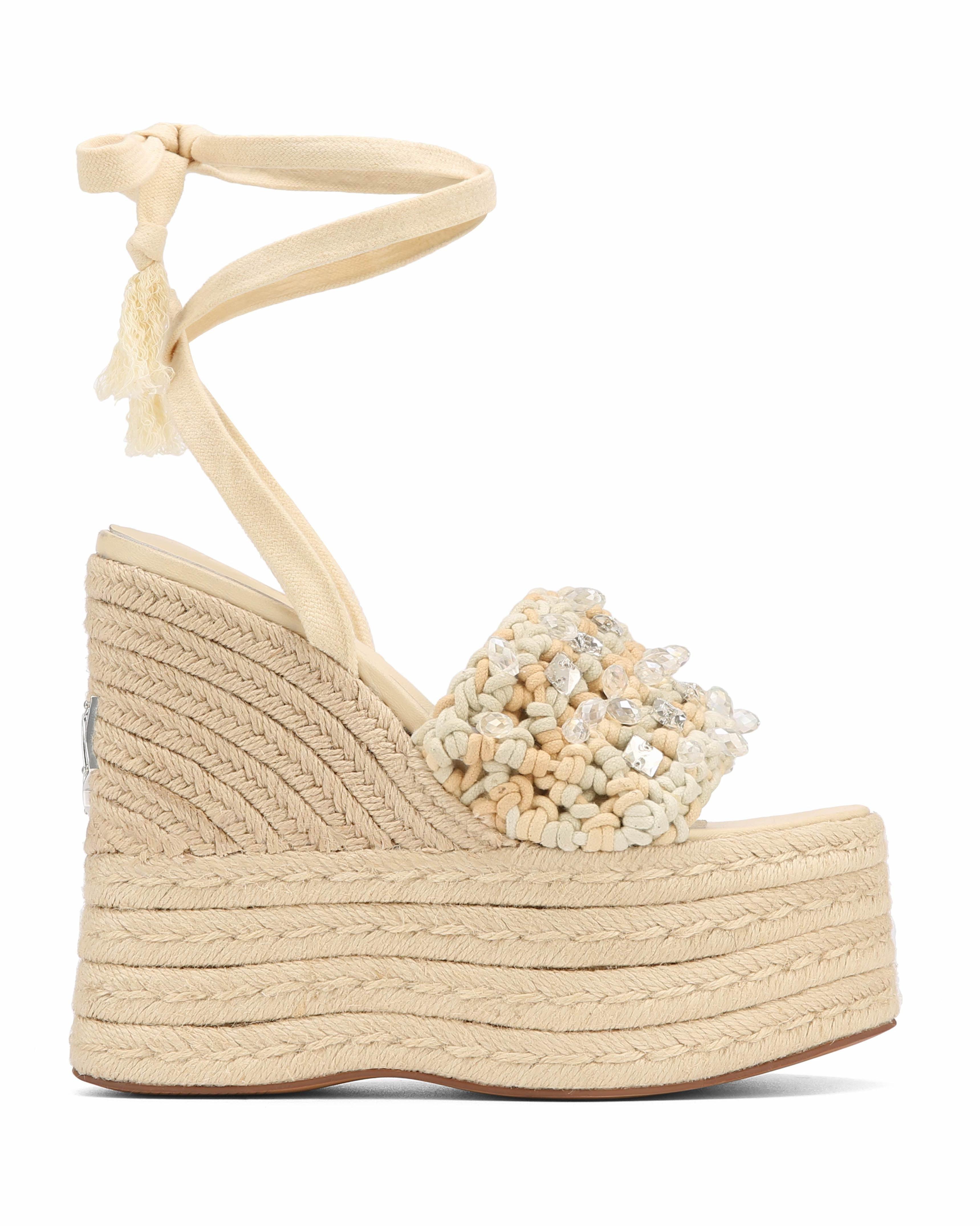 Naked Wolfe Sunkissed Natural Rope サンダル Naked Wolfe Woven Rope Wedge Mules with Beading in Natural